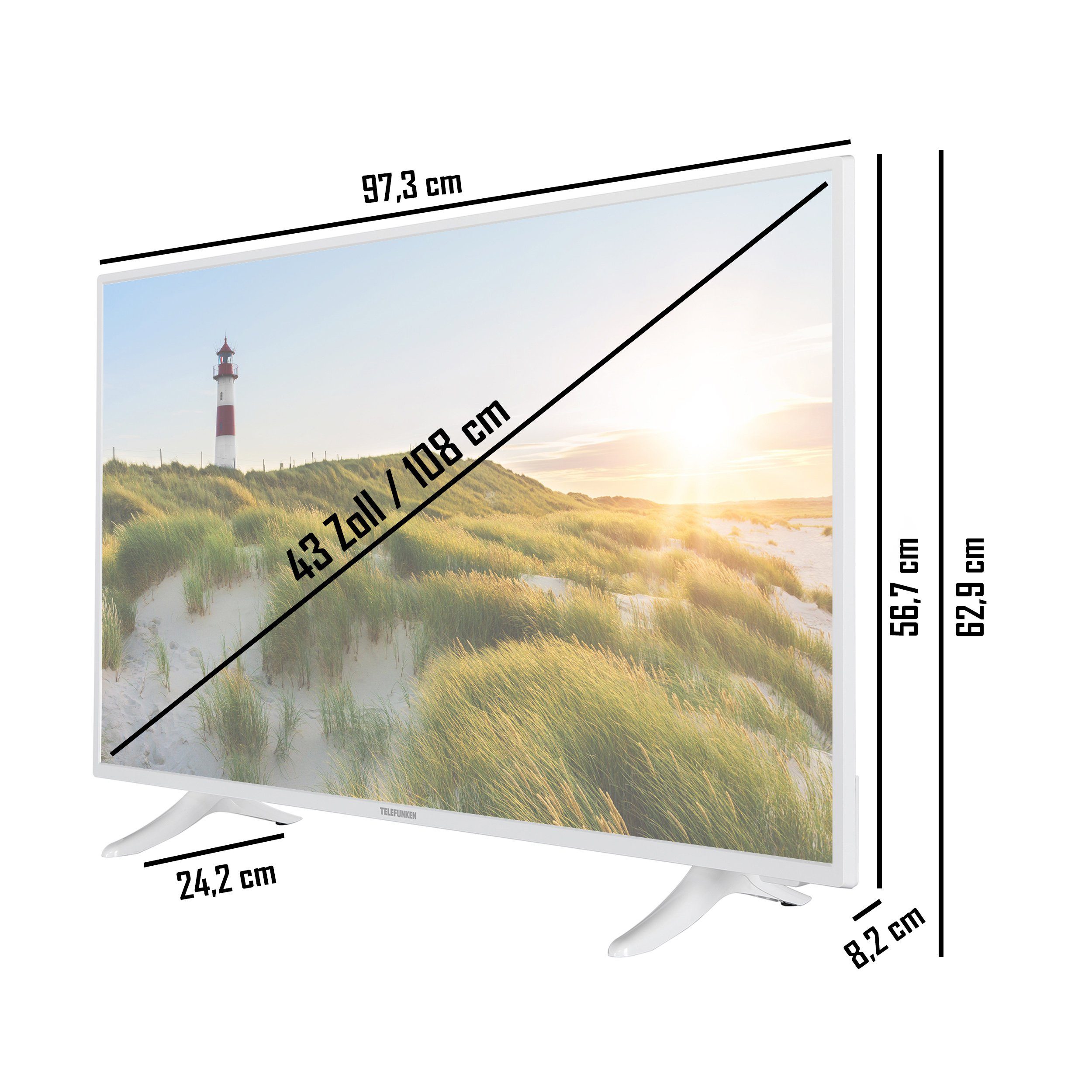 Telefunken XF43K550-W LCD-LED Fernseher Monate HD, HDR, Smart 6 Full (108 Zoll, Triple-Tuner, cm/43 gratis) TV, HD