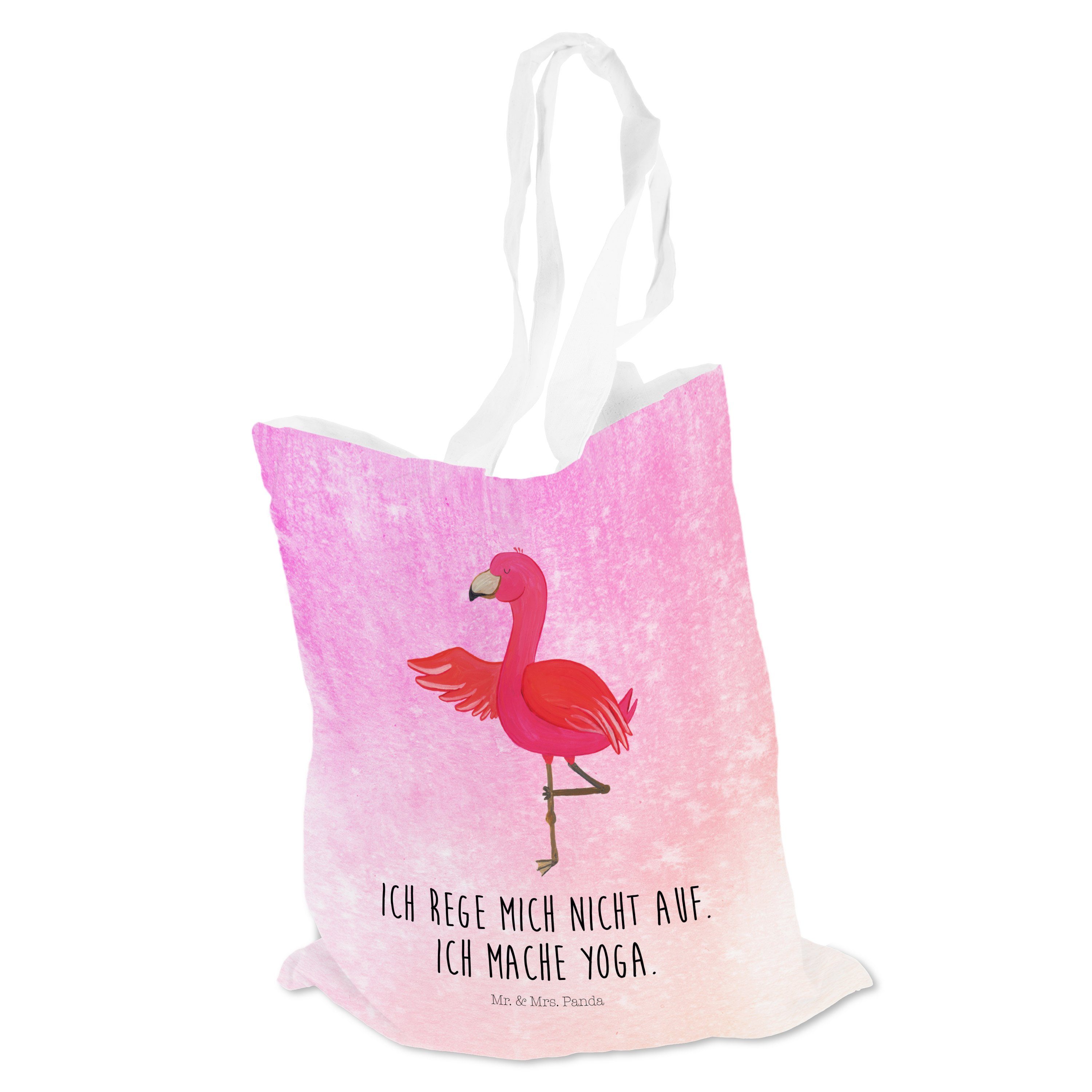 Pink Tragetasche Mrs. & Y Panda - (1-tlg) Mr. Geschenk, Jutebeutel, - Yoga Aquarell Flamingo Beuteltasche,