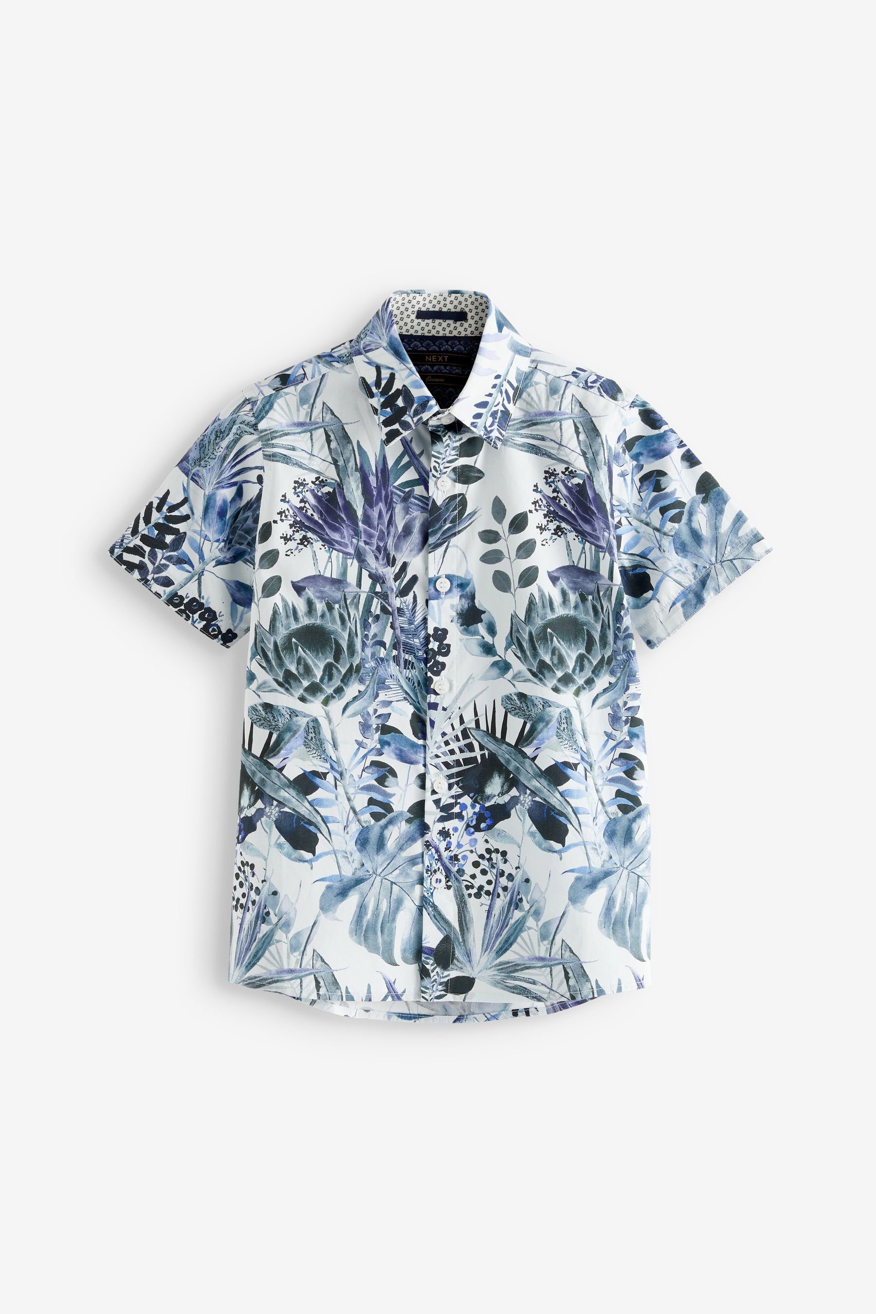 Next Kurzarmhemd Gemustertes Hemd mit kurzen Ärmeln (1-tlg) Blue