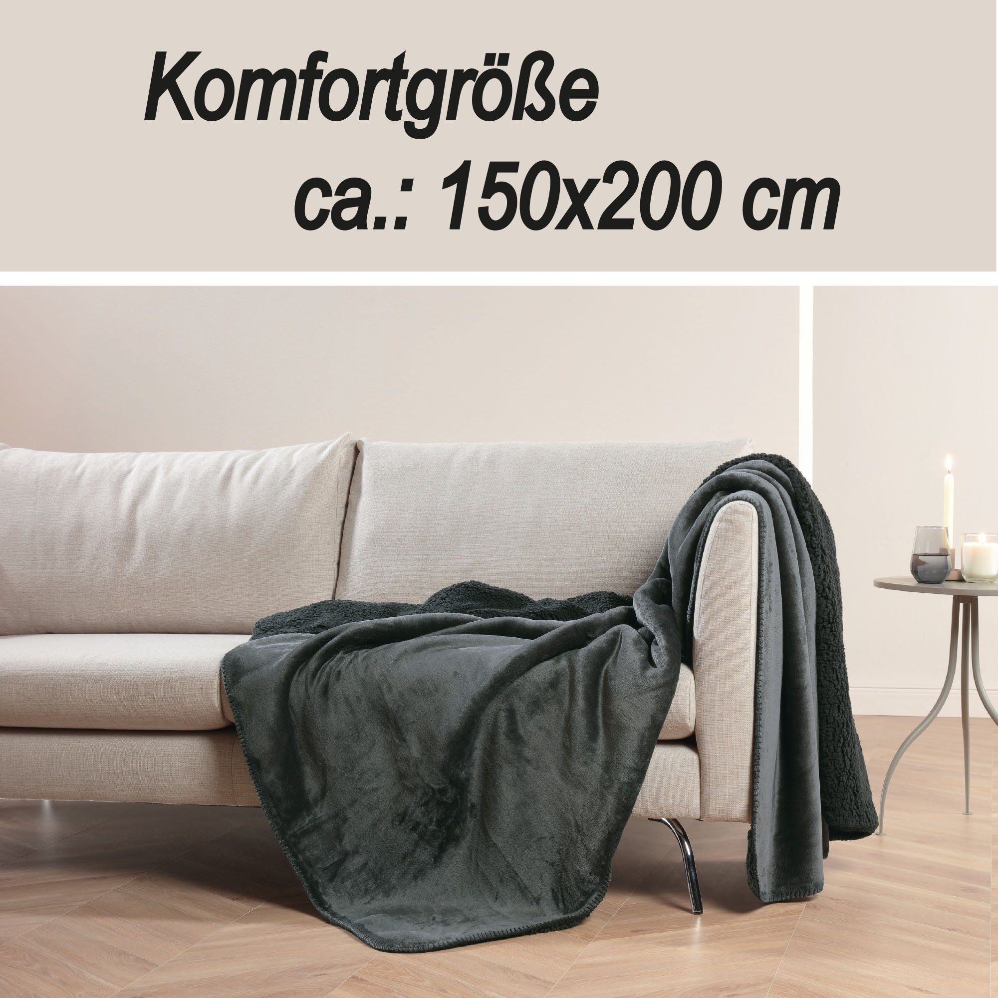 Wohndecke "Teddy Fleece" Wendedecke mit 2 Seiten, Bestlivings, 150x200cm, weiches Flanell, flauschiges Sherpa-Fleece, dichter Stoff – Bild 4 von 5
