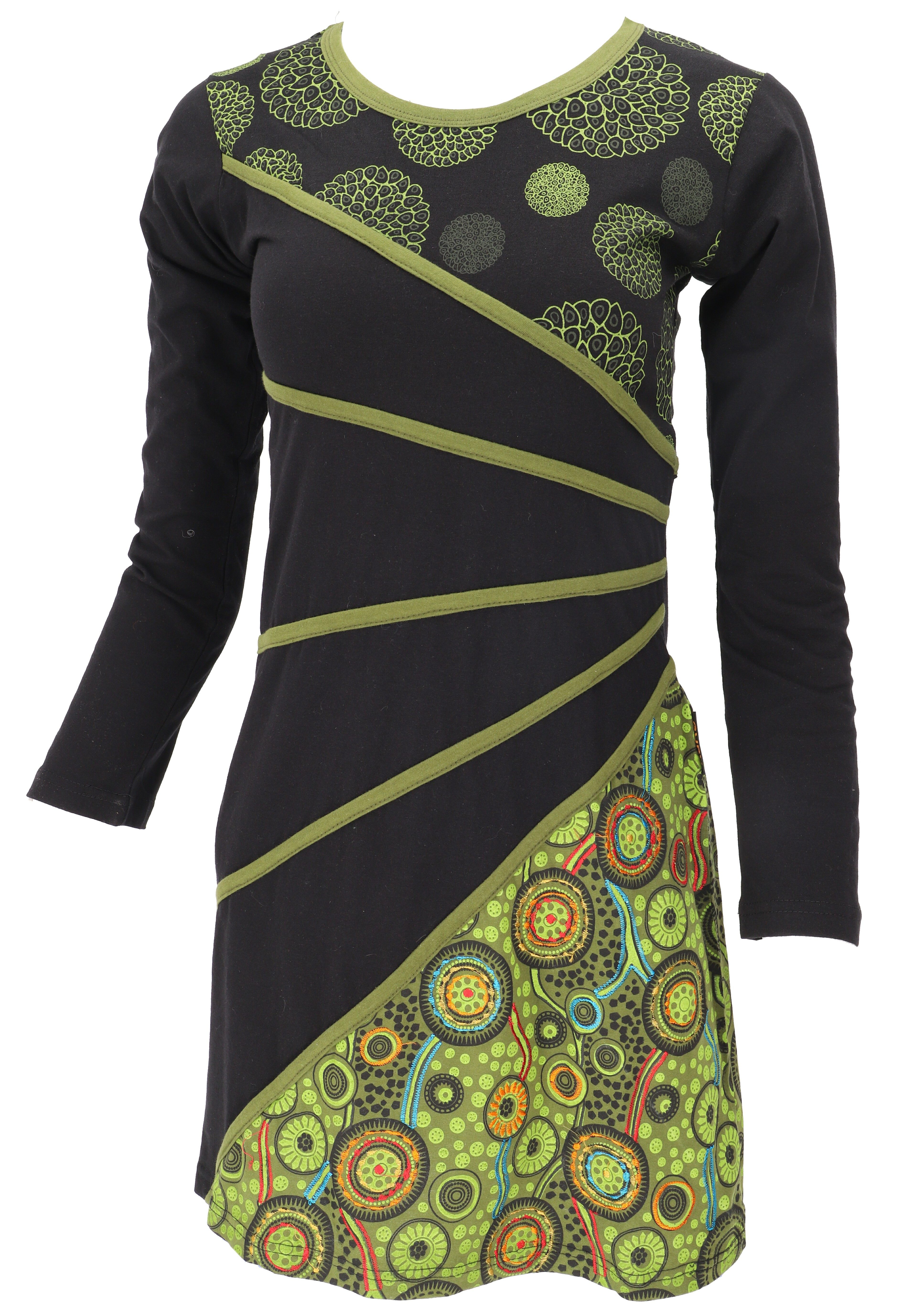 Guru-Shop Midikleid Hippie Minikleid Boho chic, Tunika - schwarz/grün alter günstig online kaufen