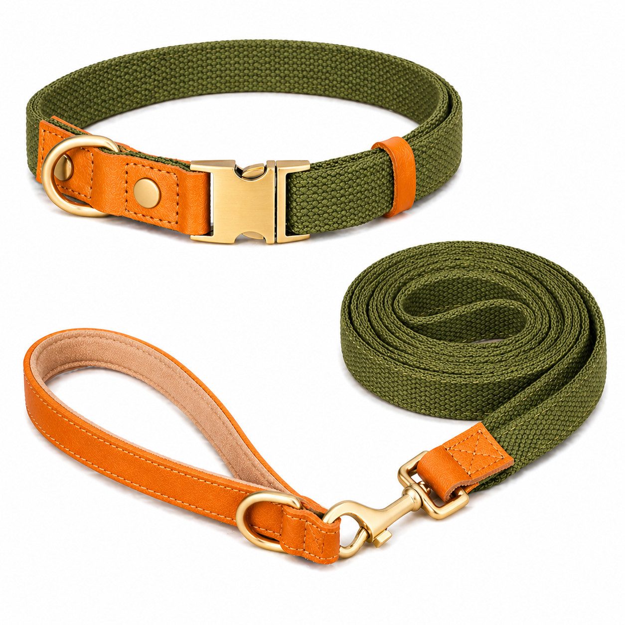 Illes-Laedchen Hunde-Halsband hochwertiges Hundehalsband & Hundeleine Set aus Nylon mit Leder, – Verstellbares Hunde Set in verschiedenen Größen & Farben