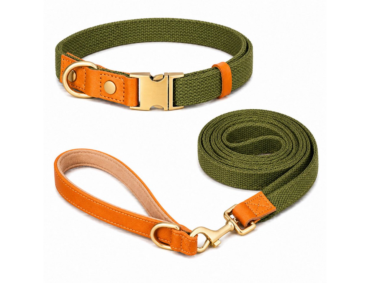 Illes-Laedchen Hunde-Halsband hochwertiges Hundehalsband & Hundeleine Set aus Nylon mit Leder, – Verstellbares Hunde Set in verschiedenen Größen & Farben