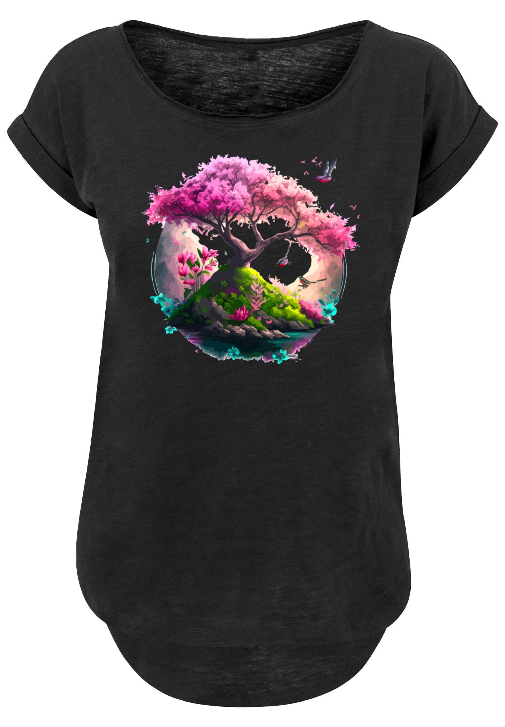 F4NT4STIC T-Shirt Kirschblüten Baum schwarz Print