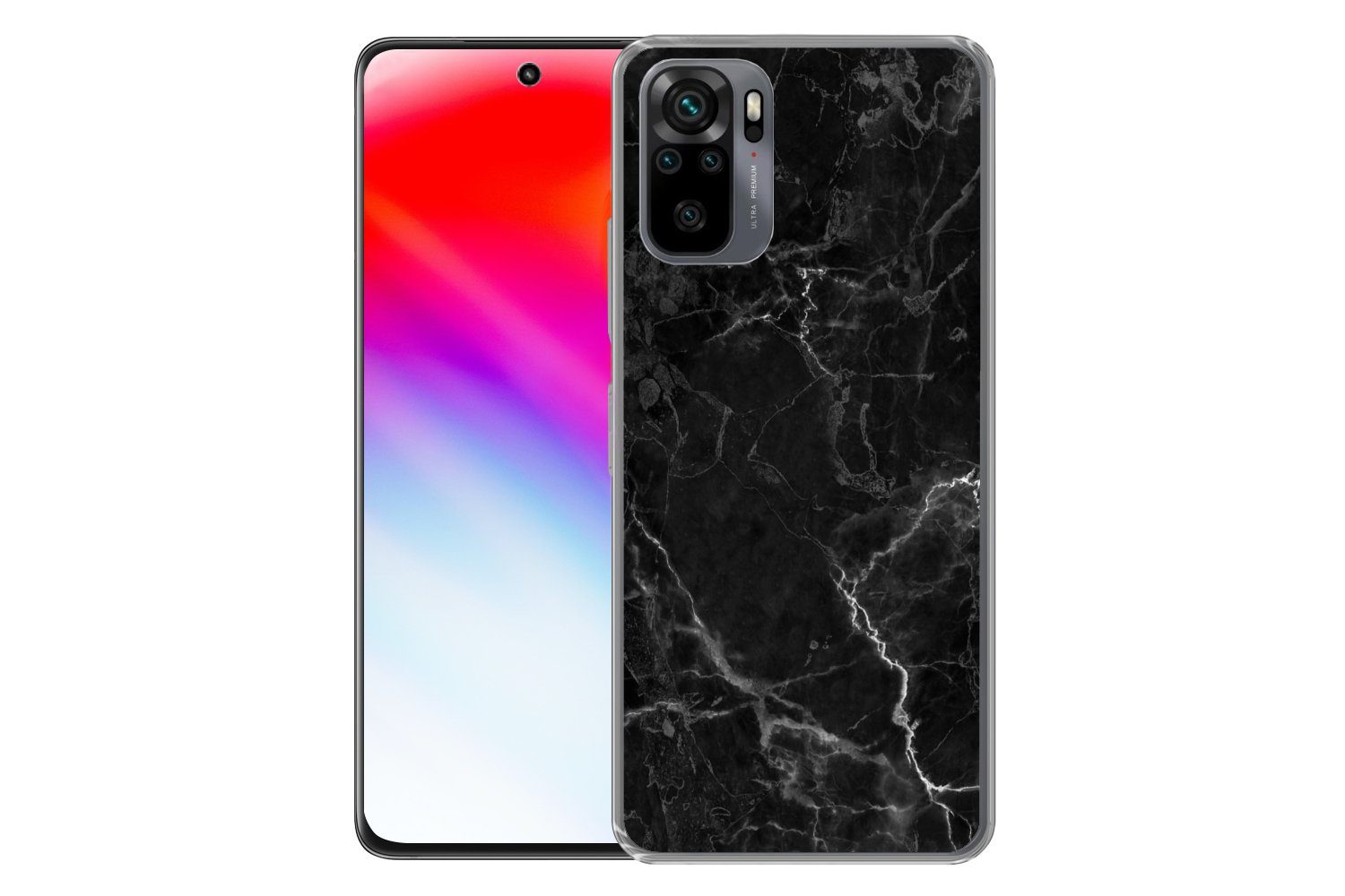 MuchoWow Handyhülle für Xiaomi Redmi Note 10S Marmor - Schwarz - Weiß - Textur - Marmoropt, Phone Case, Silikon, Schutzhülle Dünn