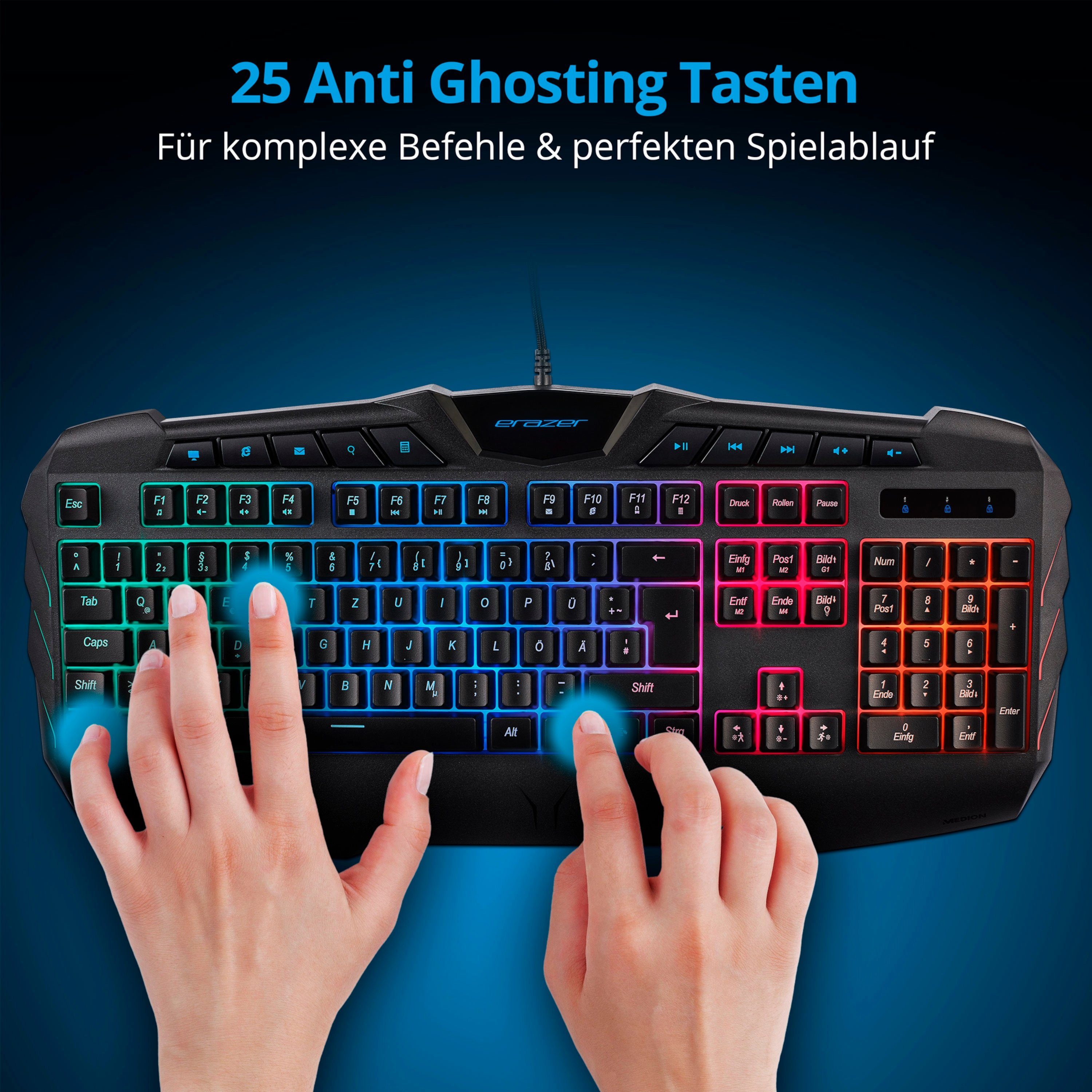 Medion® Supporter P11 halbmechanische Gaming Tastatur Beleuchtung Anti Ghost Gaming-Tastatur