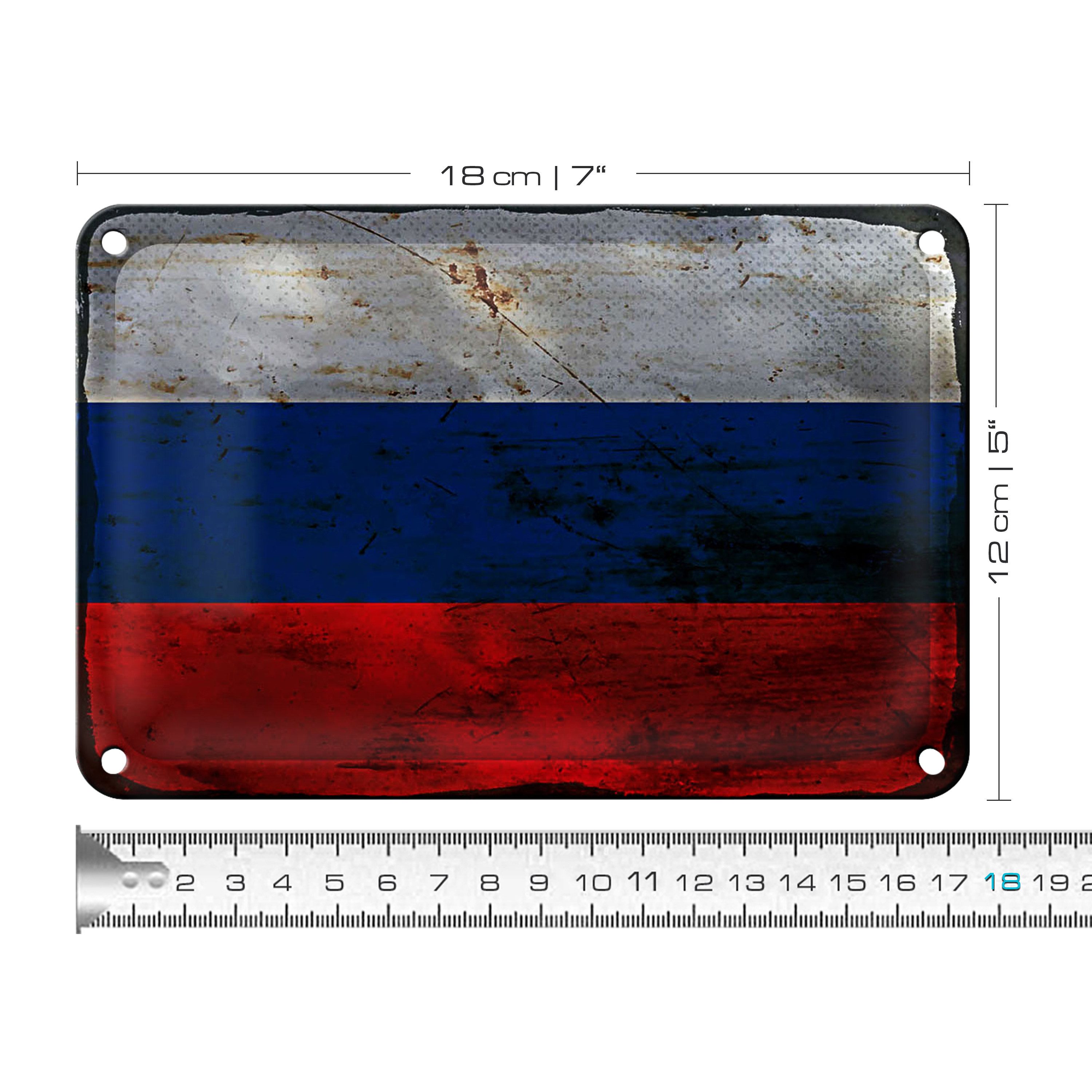 Roomando Metallschild Flagge Russland 18x12cm Flag of Russia Rost