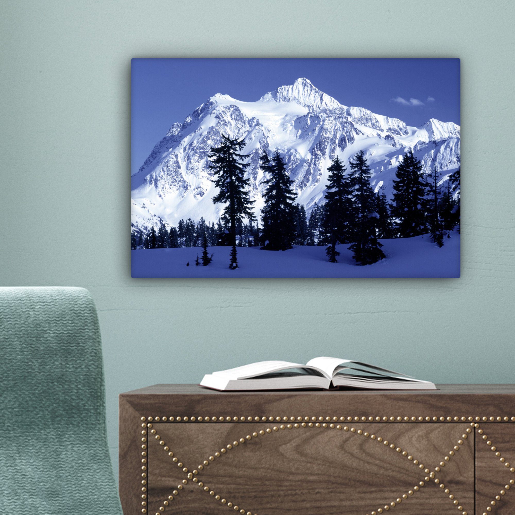 Wanddeko, Leinwandbilder, OneMillionCanvasses® Berg Wandbild St), Leinwandbild Schnee, mit cm Aufhängefertig, 30x20 ewigem (1