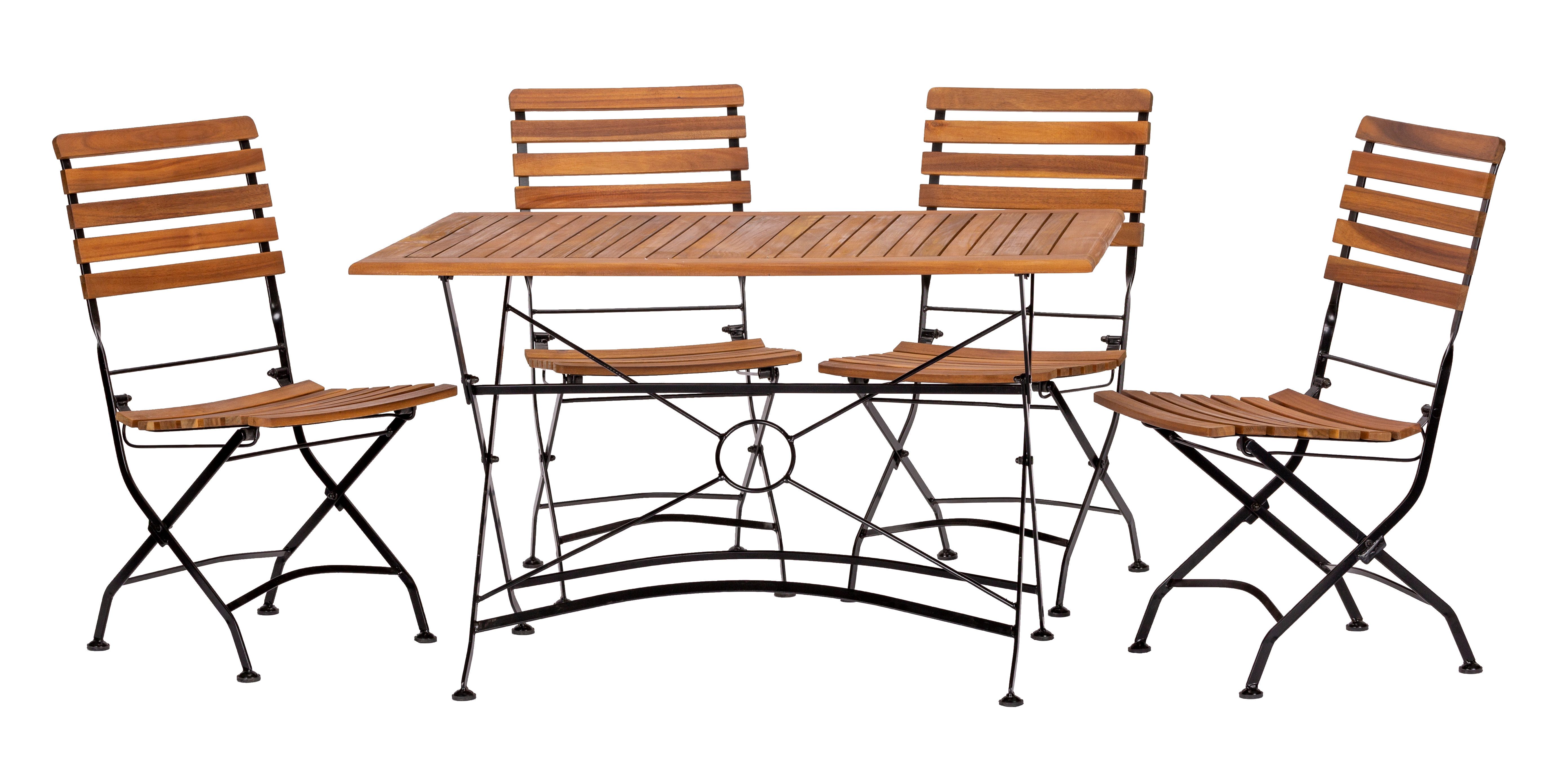 acamp Gartenlounge-Set Klappstuhl Lindau mit Eisengestell im Set 5-teilig inkl. Tisch, (Gartenmöbel Set), Faltstuhl, Gastrostuhl, Holzstuhl, Holztisch, Klapptisch 120x80cm