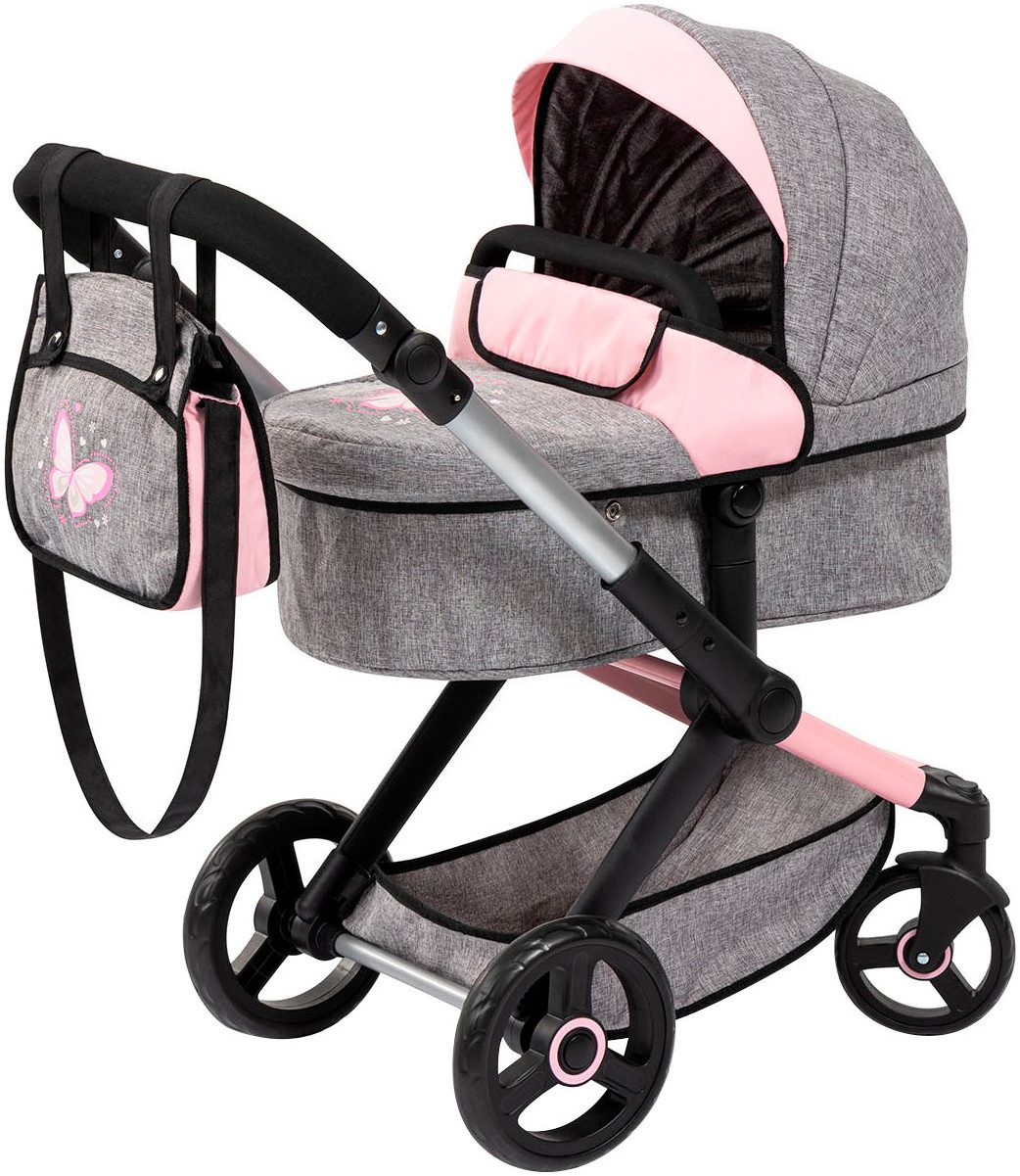 Bayer Kombi-Puppenwagen Xeo, grau/rosa Schmetterling günstig online kaufen