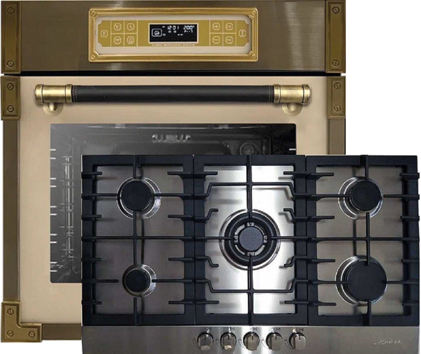 Kaiser Küchengeräte Backofen-Set EH 6726 ElfAD+KG 9356 Turbo/3, Retro Einbau Backofen 80L +Gas-Kochfeld,90cm