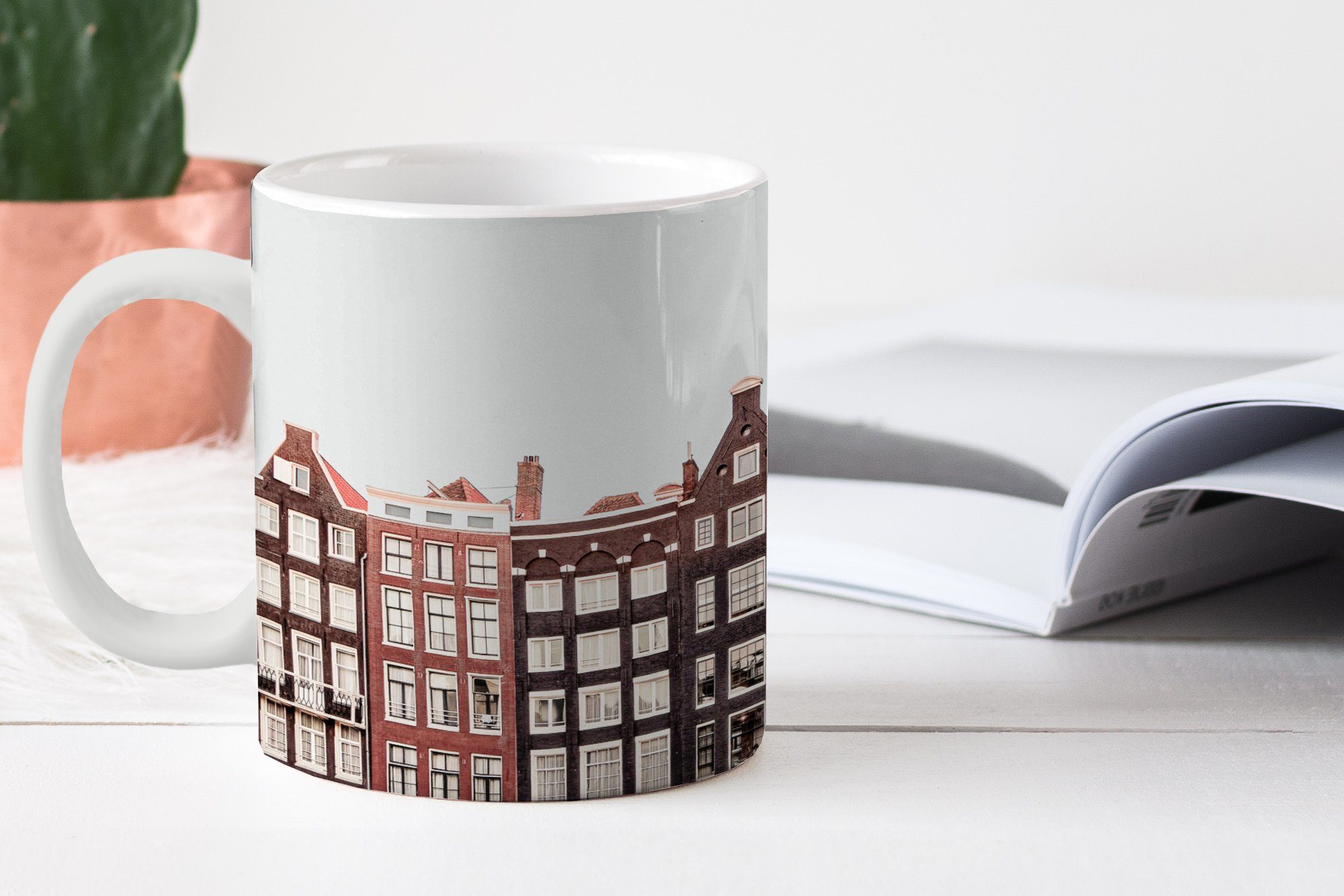 - - Amsterdam Architektur Kaffeetassen, Häuser MuchoWow Straße, - Keramik, Teetasse, Teetasse, Tasse Becher, Geschenk
