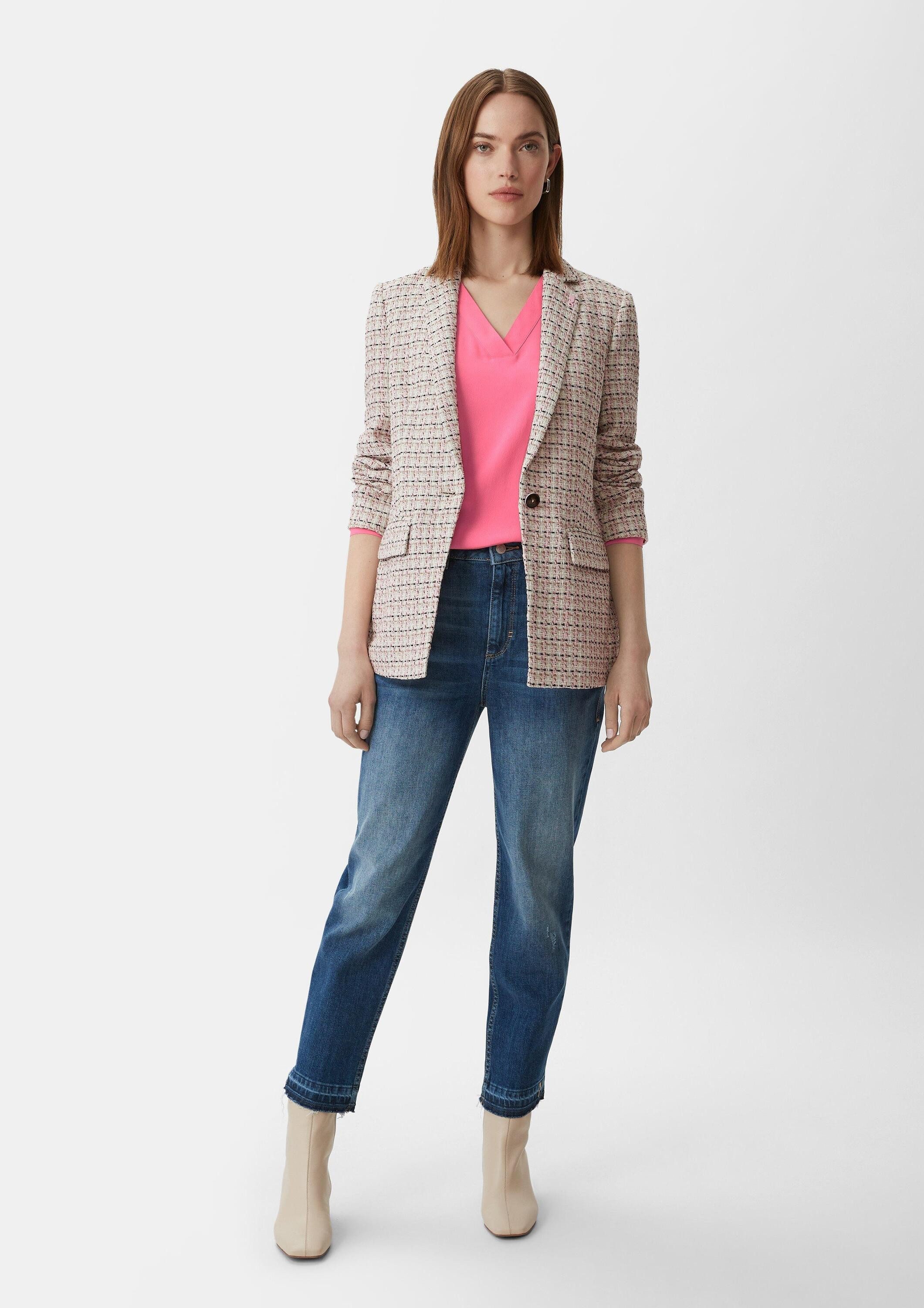 comma Langarmbluse Bluse Crêpebluse mit V-Ausschnitt