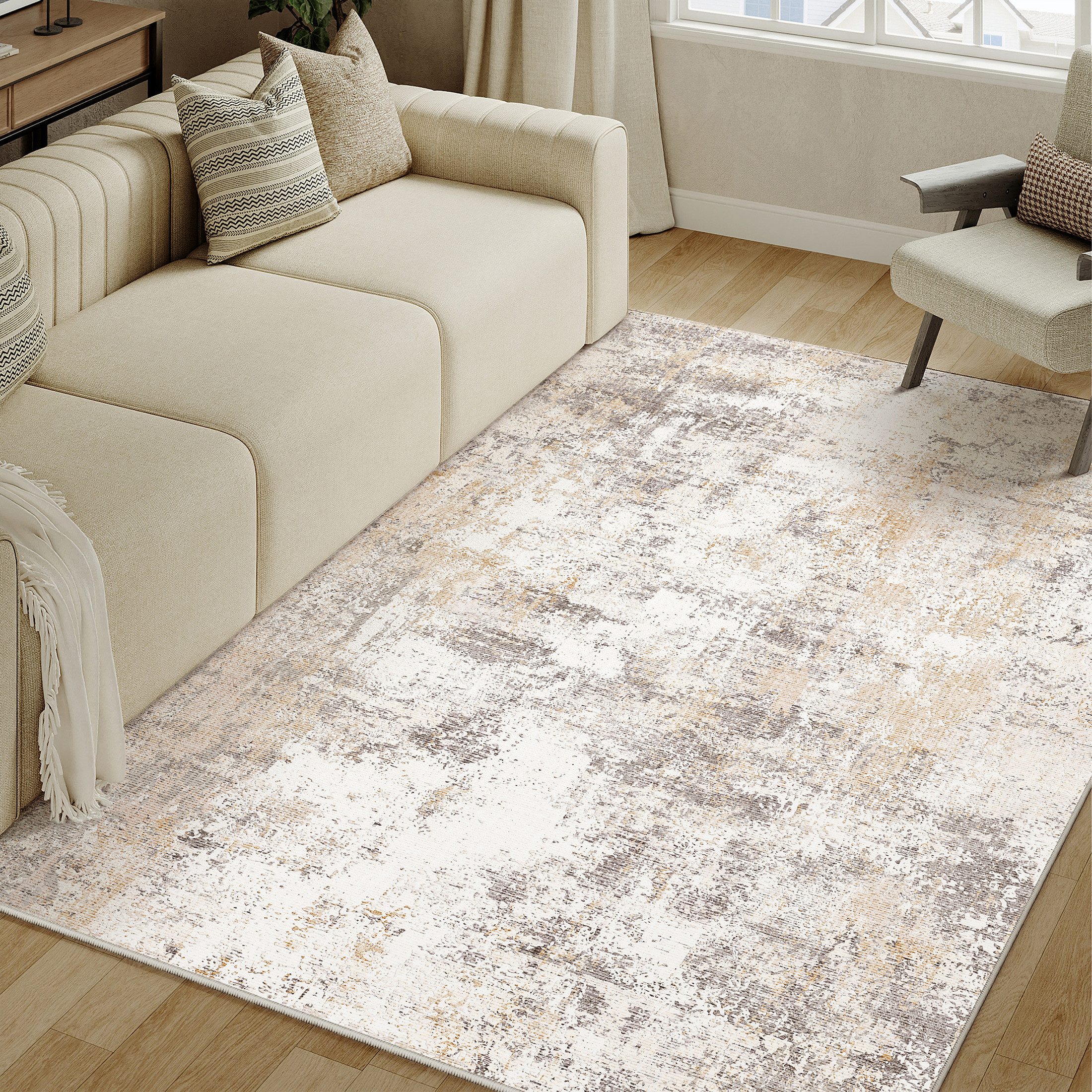 PURECOZY Teppich Verschiedene Größen, Waschbar & Rutschfest, abstrakter Stil, Rechteckig, Höhe: 5 mm, für Wohnzimmer, Schlafzimmer, Flur, Küche & Eingangsbereich