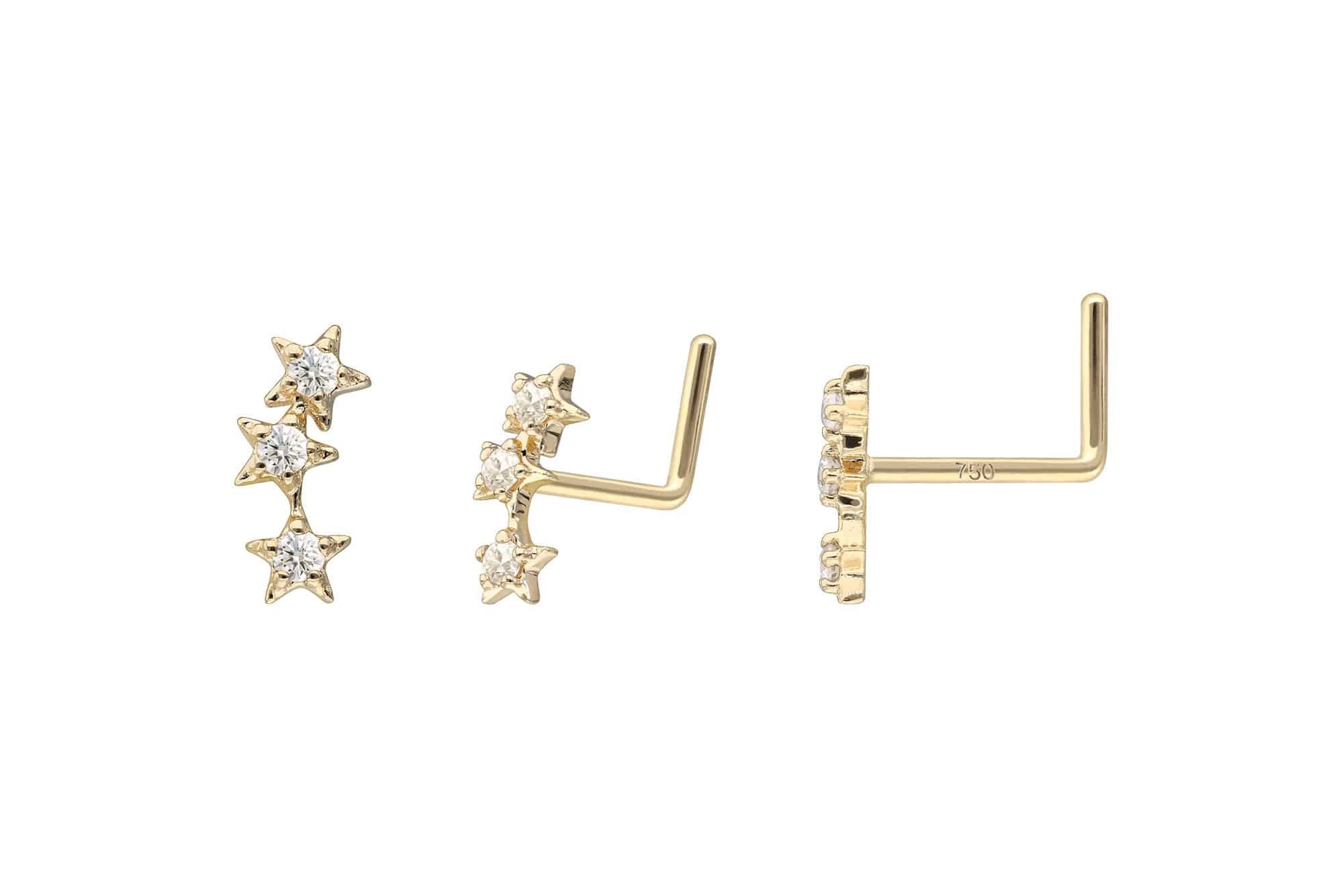 PIERCINGLINE Nasenpiercing 14/18 Karat Gold Nasenstecker L-Form 3 MOISSANIT günstig online kaufen