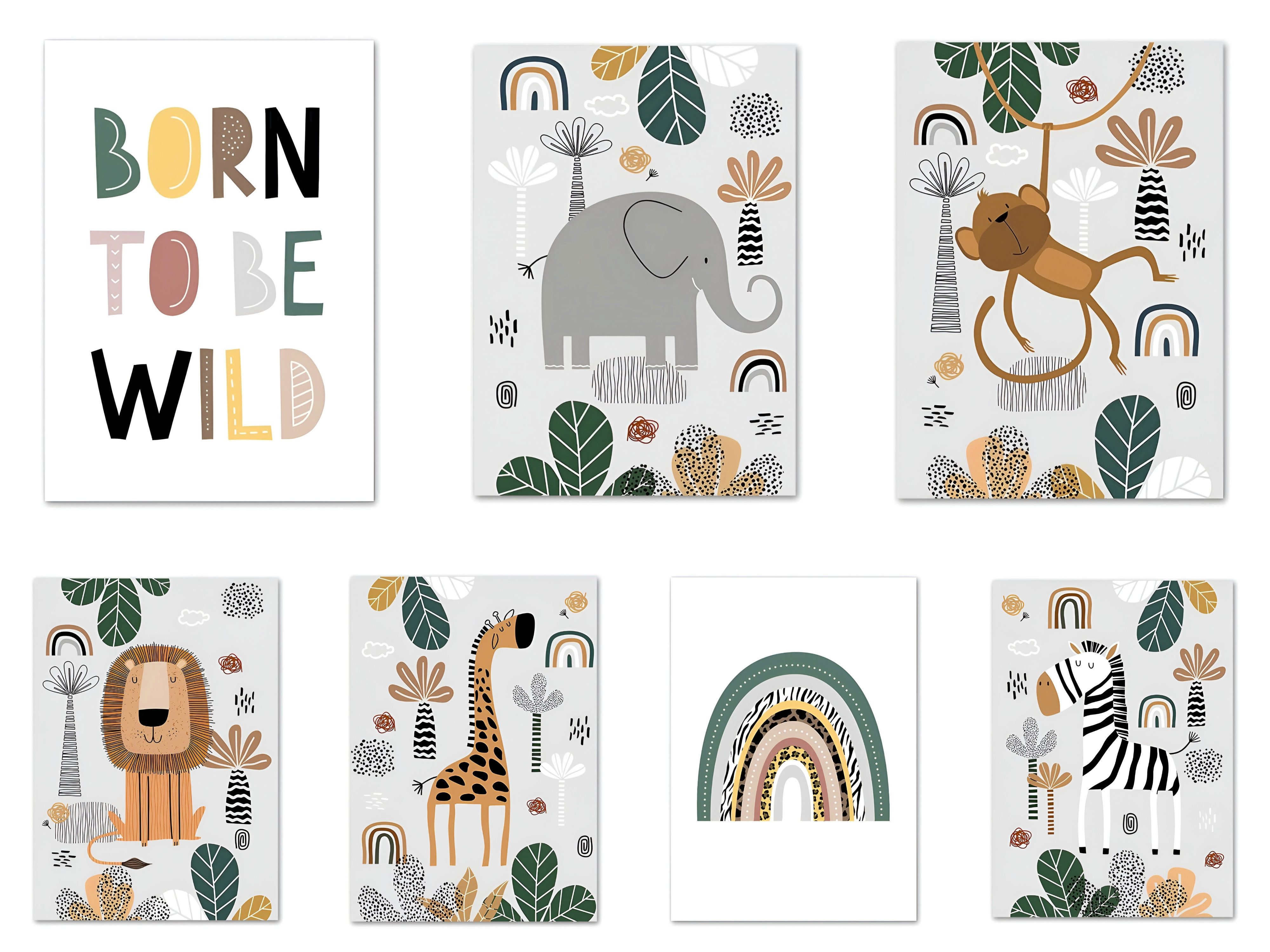 JUSTGOODMOOD Poster Kinderzimmer Tiere Dschungel Wald Name Personalisiert Kinderzimmer Bil, E (1 St)