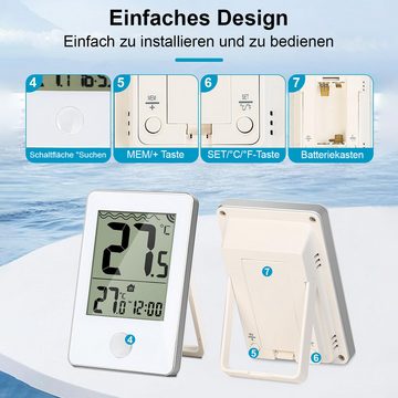Novzep Aquarienthermometer Pool-Thermometer, digitales Schwimmbad-Thermometer, kabellos, Wassertemperaturanzeige mit Innenthermometern für Schwimmbäder