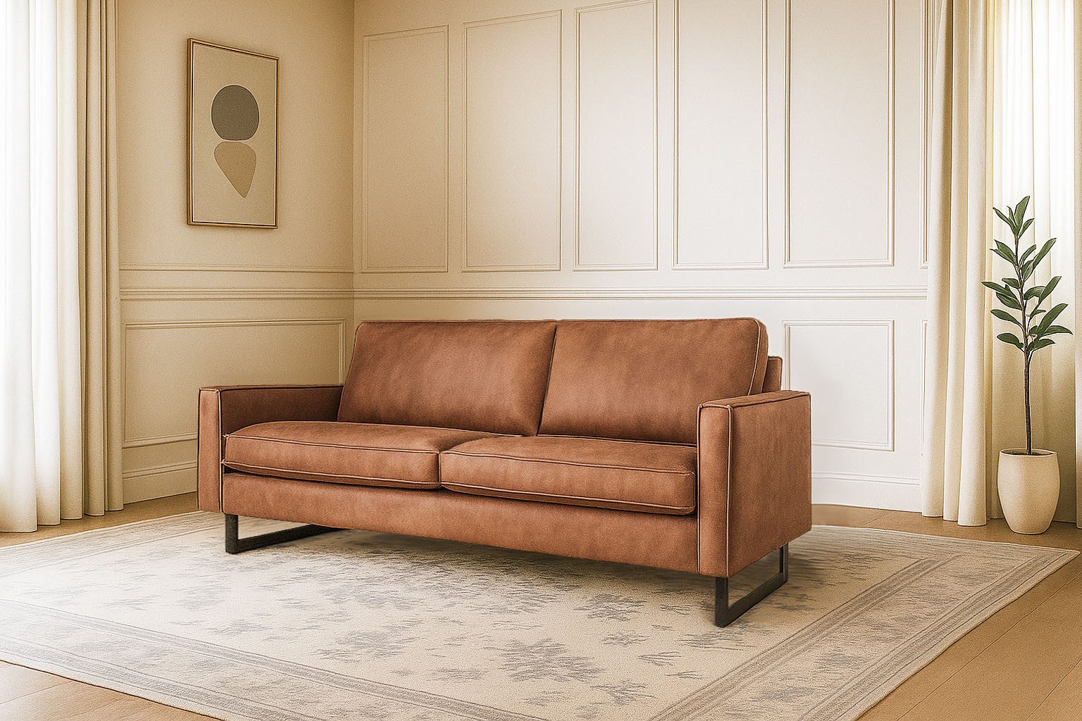 OTTO home 3-Sitzer Pinto, 206 cm, Cord, Chenille, Lederoptik, mit Keder, schwarze Metallfüße, Wellenunterfederung