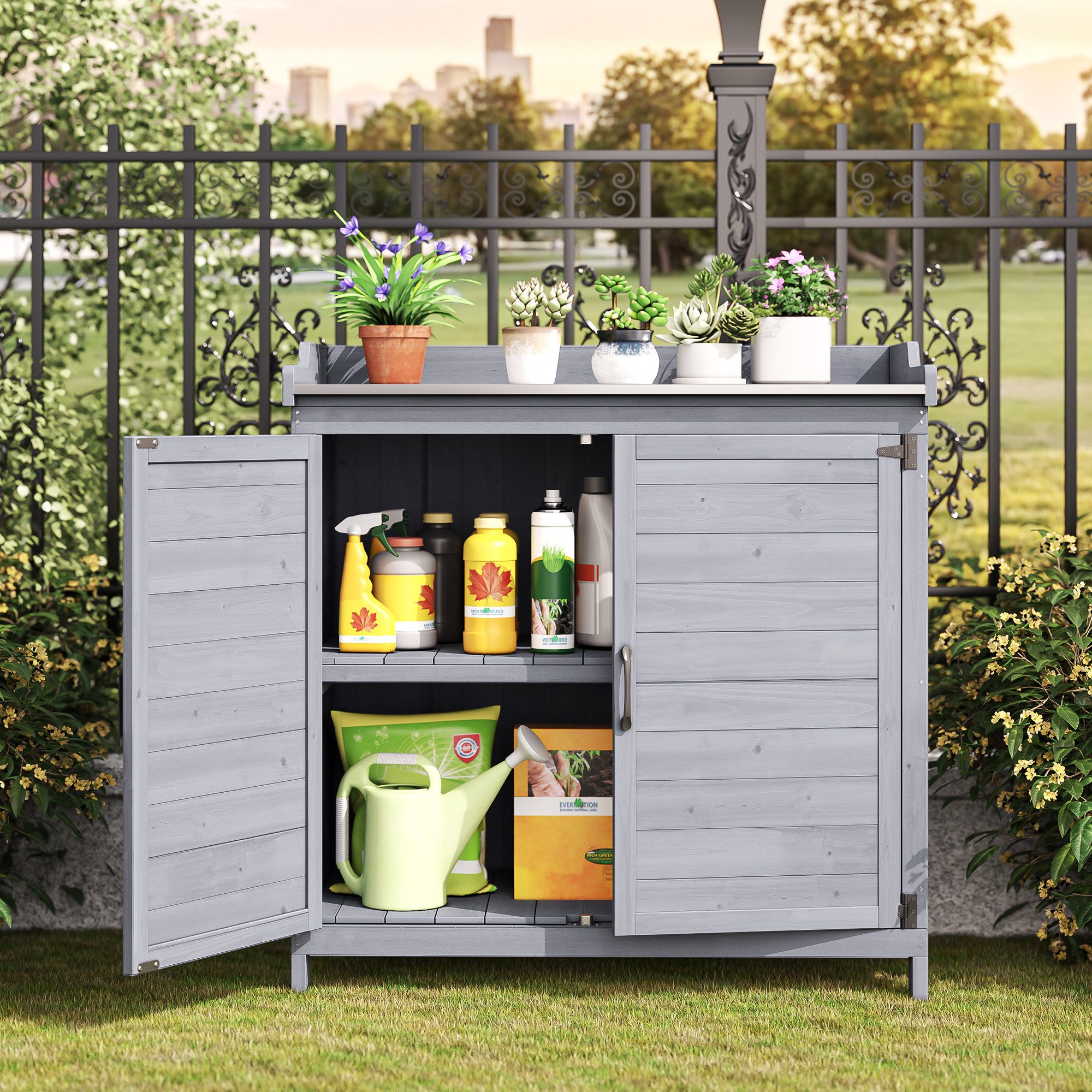 Bealife Garten-Geräteschrank Gerätehaus Geräteschrank, mit Arbeitsplatte, günstig online kaufen