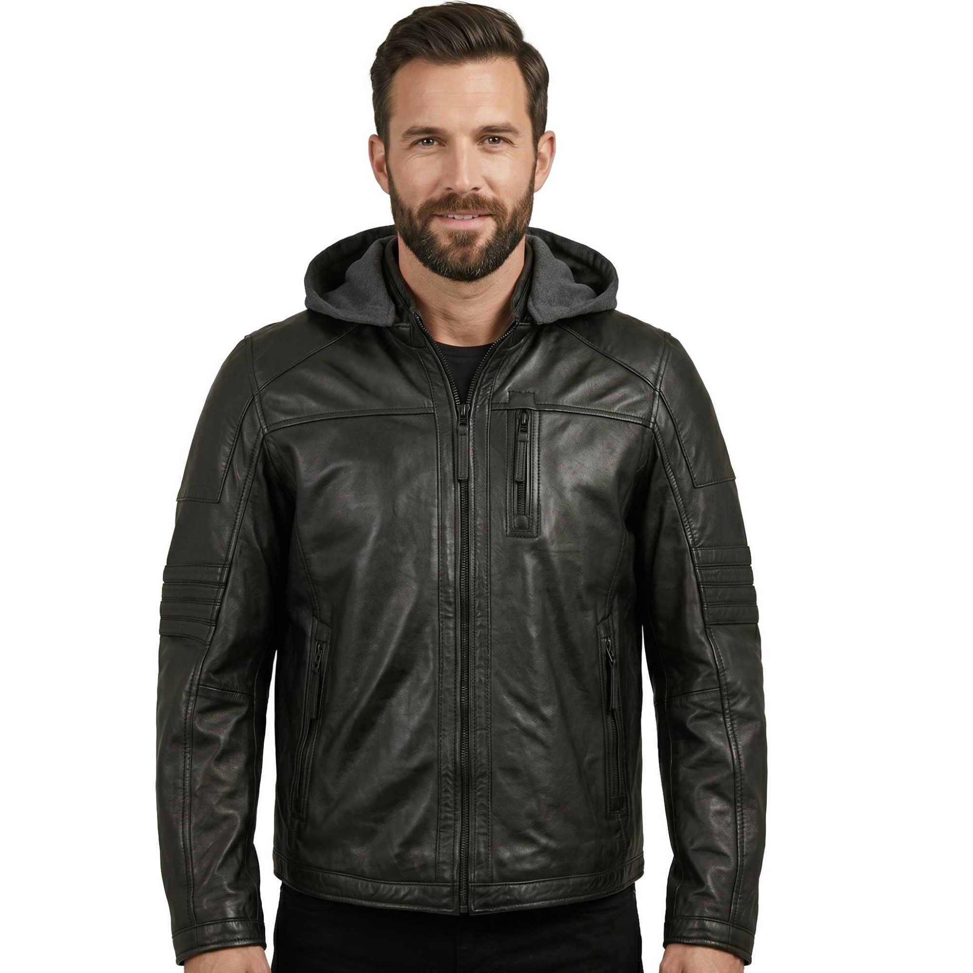 Jilani Lederjacke Cody-3 Jilani - Herren Lederjacke Kapuze Lammnappa schwarz