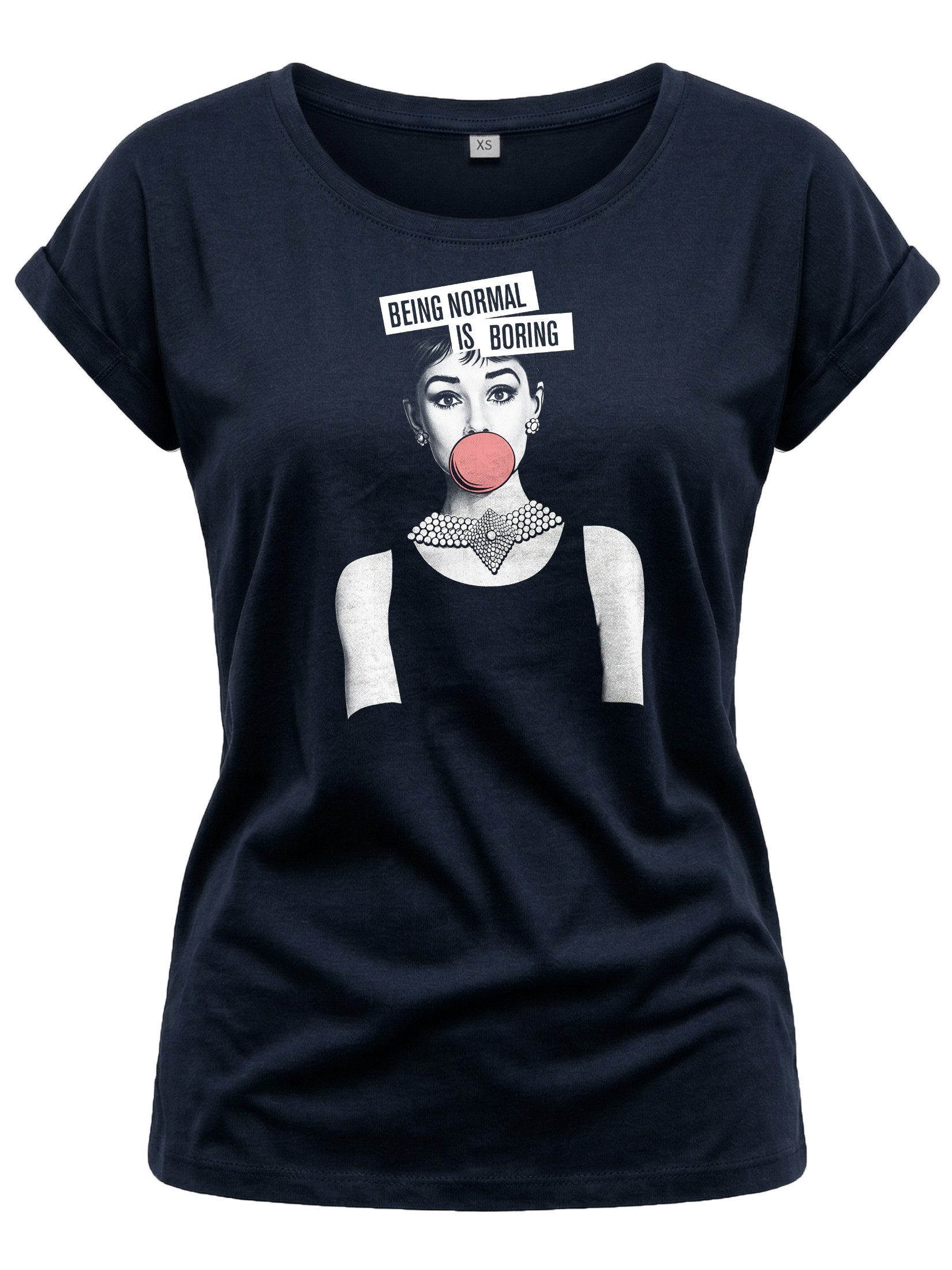T-Shirt mit modischem Frontdruck Basic Sommer Top für Damen Casual Rundhals