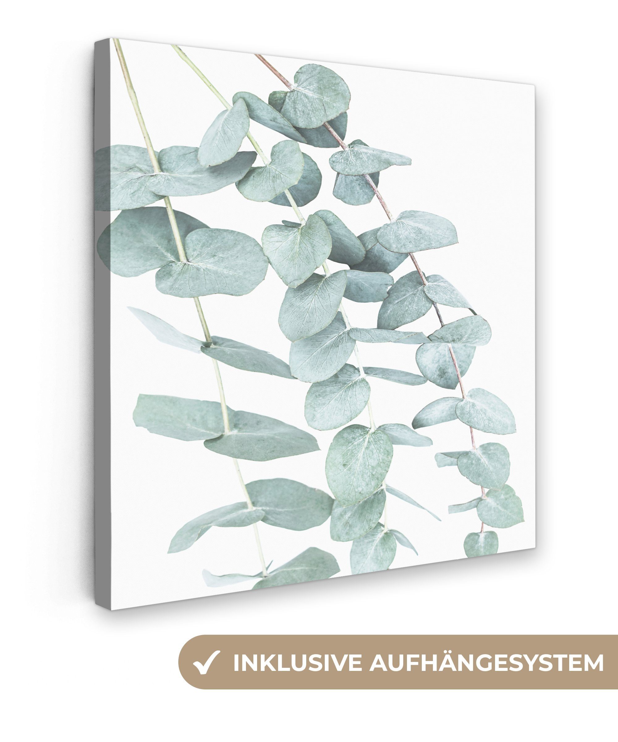 Blätter, St), für - OneMillionCanvasses® Weiß Leinwand Pflanzen Bilder - (1 - Grün Schlafzimmer Natur Wohnzimmer Leinwandbild -
