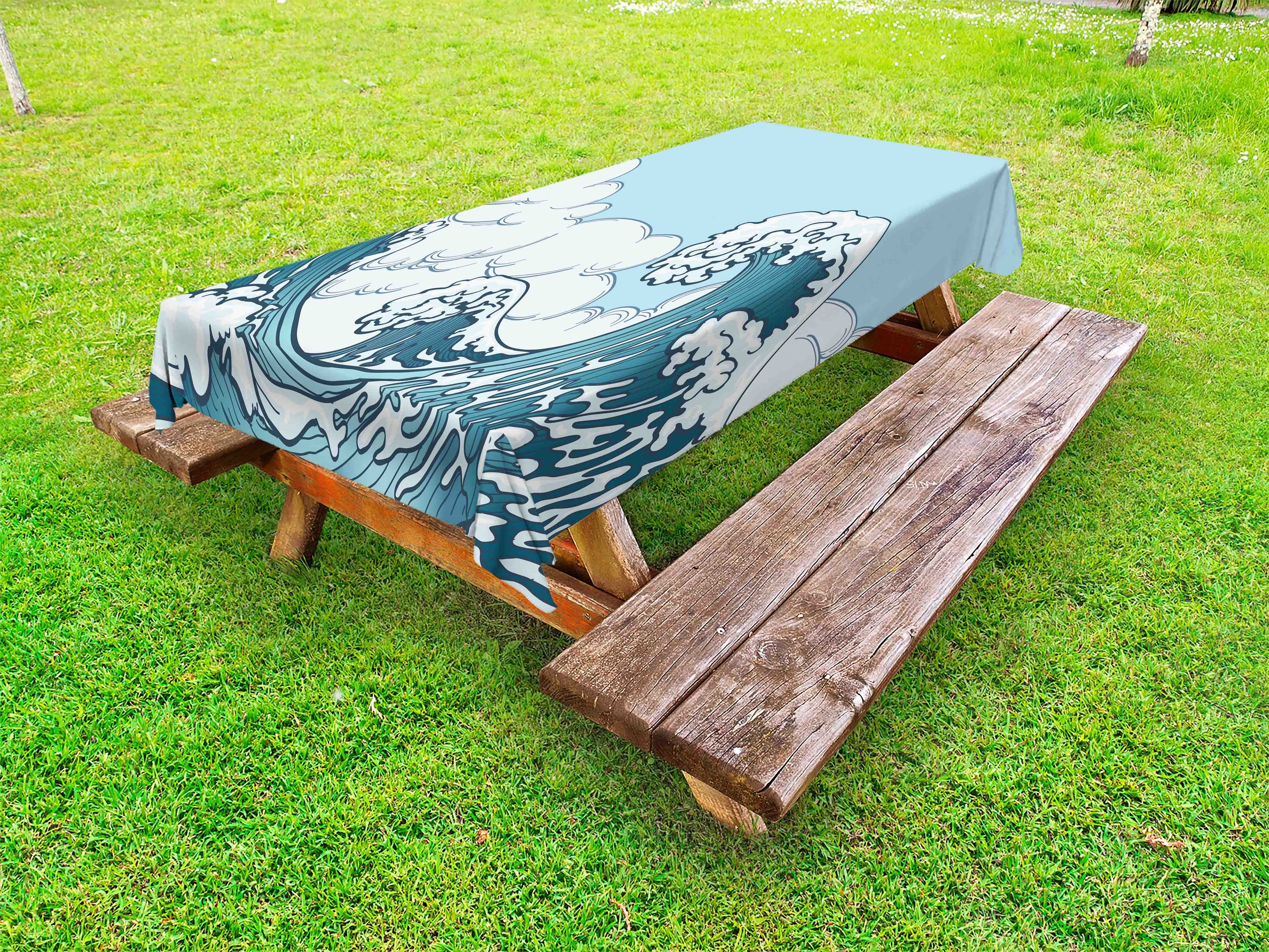 Abakuhaus Tischdecke dekorative waschbare Picknick-Tischdecke, japanische Welle Tsunami-Wellen-Szene