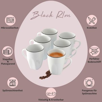 SÄNGER Becher Bilgola Black Rim Kaffeebecher Set, Porzellan, (6-teilig), 220ml, 6 Personen, spülmaschinengeeignet