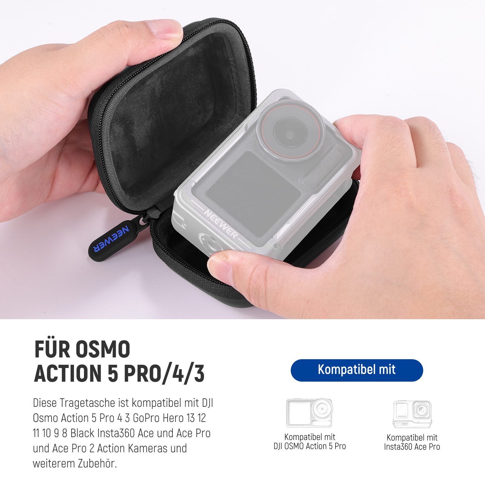 Neewer Kameratasche Kameratasche Case kompatibel mit DJI OSMO Action 5 Pro 4 3 (Packung), kleine Reise Aufbewahrungstasche Hülle mit Karabiner – Bild 2 von 5