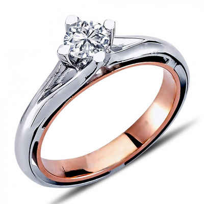 EinStein Diamant Diamantring Solitär Diamant Ring Brilantschliff 14 Karat Rotgold & Weißgold