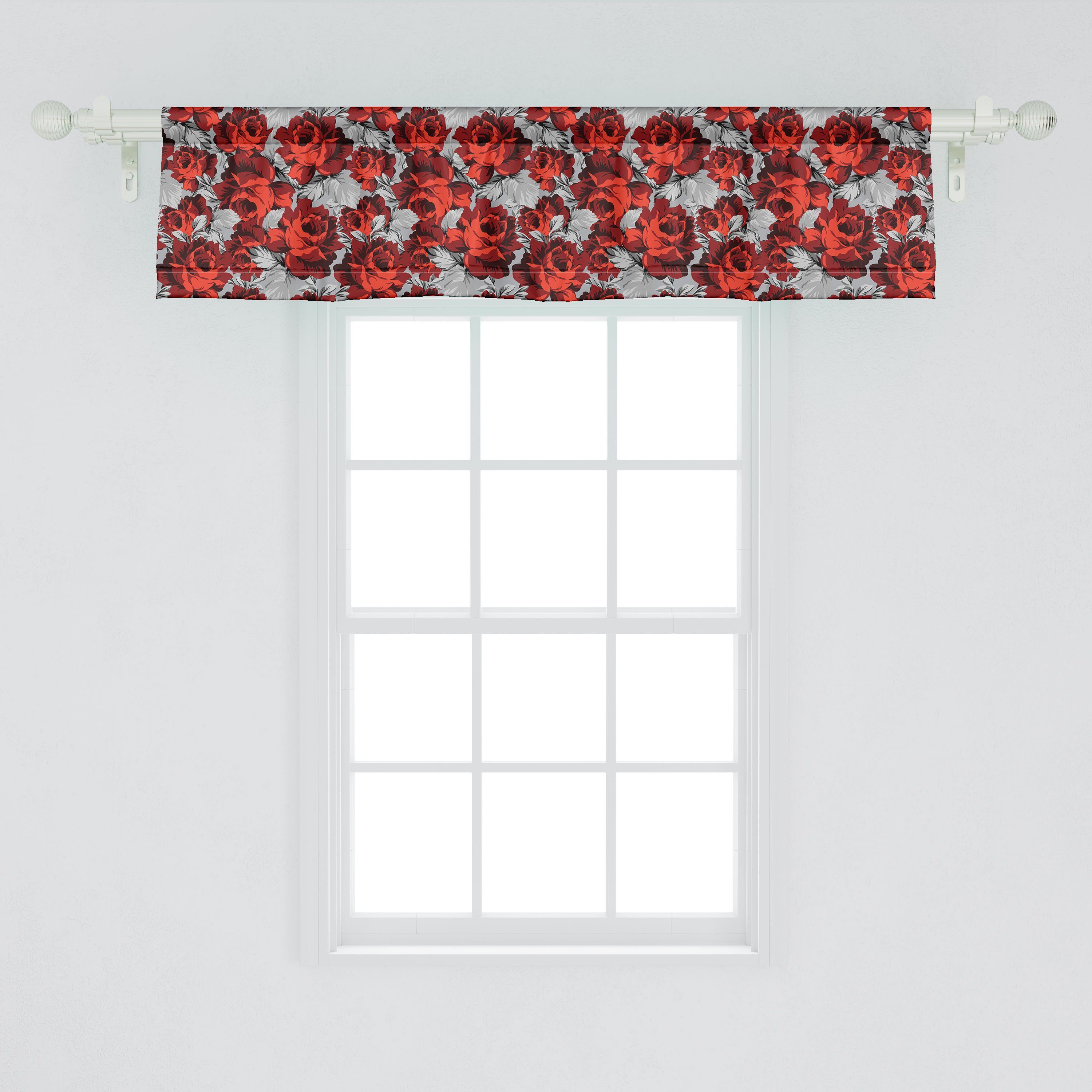 Volant Dekor mit Blumen Scheibengardine Rosen Küche Schlafzimmer Microfaser, Stangentasche, Vintage für Valentines Abakuhaus, Vorhang
