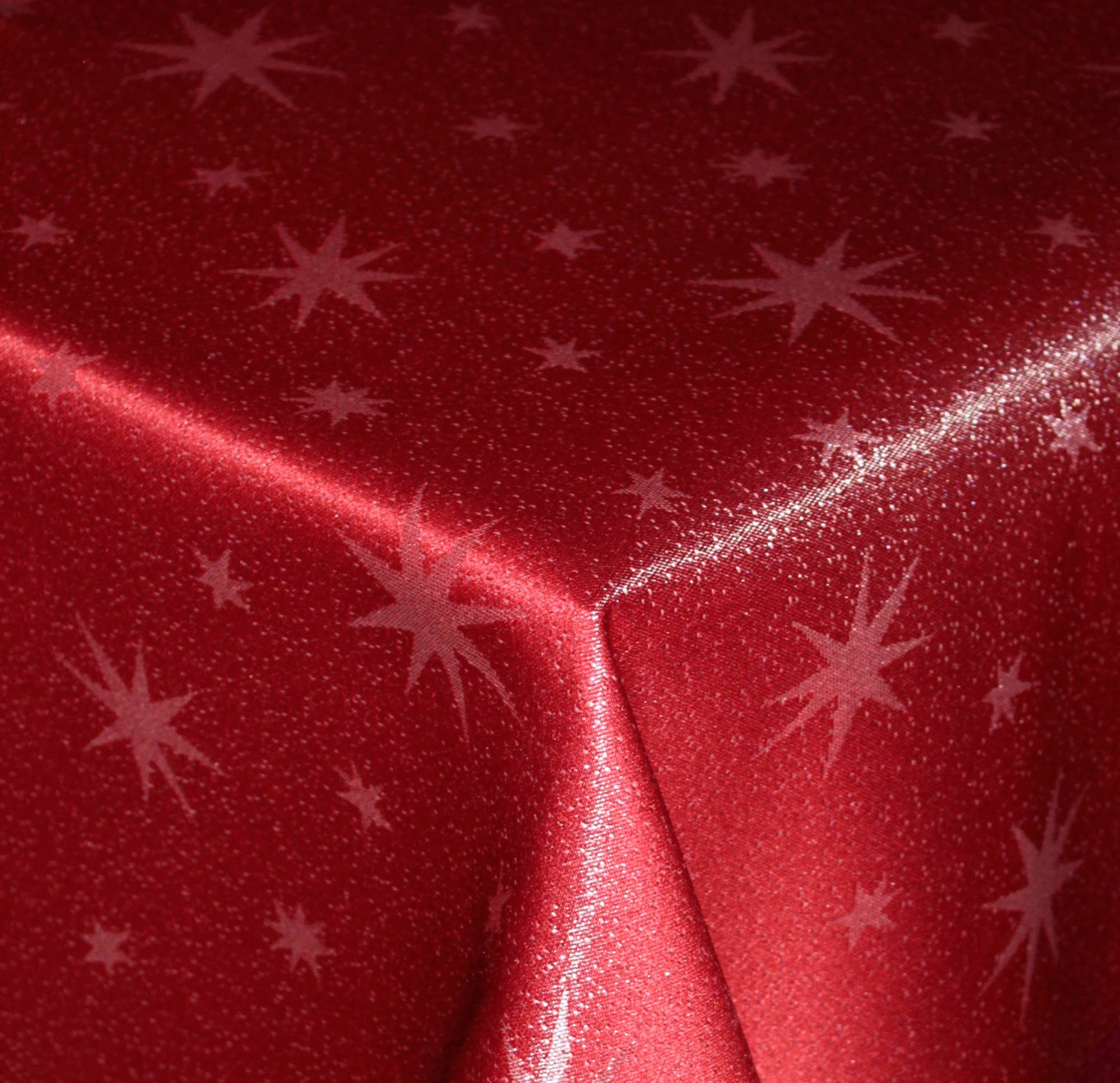 Haus Deko (1-tlg) cm und Sterne 130x220 glänzend Rot Tischwäsche Weihnachten Lurex Tischdecke Tischdecke