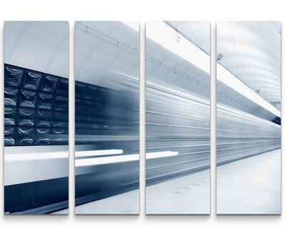 Sinus Art Leinwandbild Abstrakte Fotografie  U-Bahnstation mit schnellem Zug - Leinwandbild