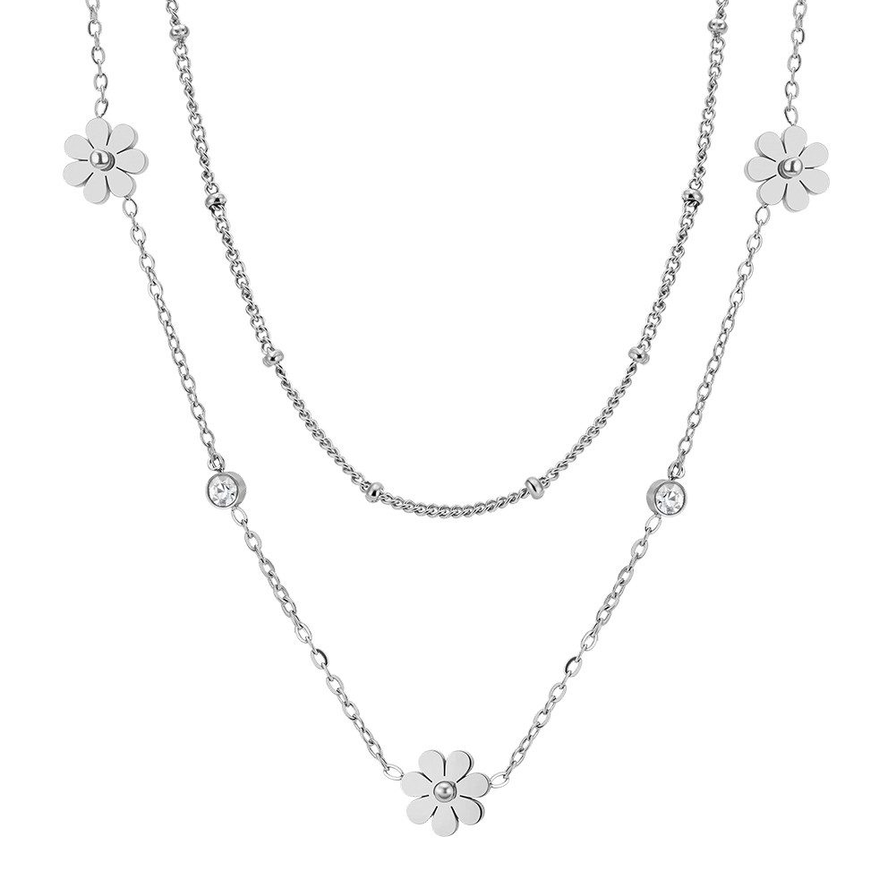 Runde Perlé Schmuckset Schmuckset Gänseblümchen mit Zirkonia Goldfarben (Halskette und Armband, inkl. Schmuckbox), Halskette & Armband mit Zirkonia 18K vergoldet Edelstahl