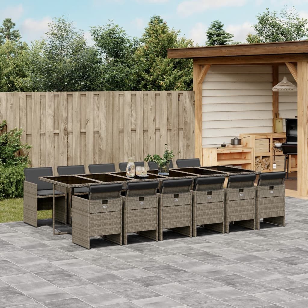 vidaXL Gartenlounge-Set 13-teiliges Garten-Ess-Set mit Kissen, grau, Polyrattan, (12-tlg)