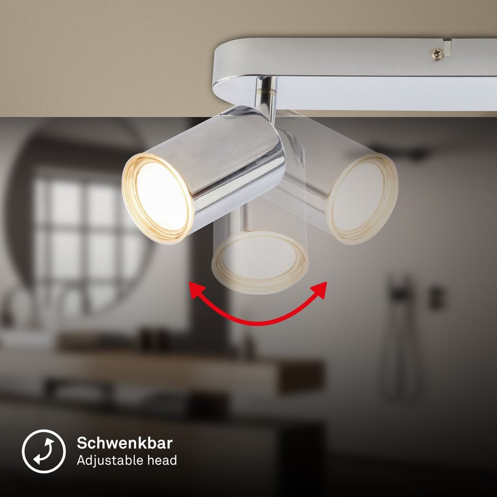 Briloner Leuchten LED Deckenleuchte Deckenlampe IP44 schwenkbar GU10 3-flammig, ohne Leuchtmittel, Abhängig vom Leuchtmittel - Warmweiß / Neutralweiß / Kaltweiß, 47,5x8,5 cm, Wohnzimmer, Schlafzimmer, Badezimmer, Büro