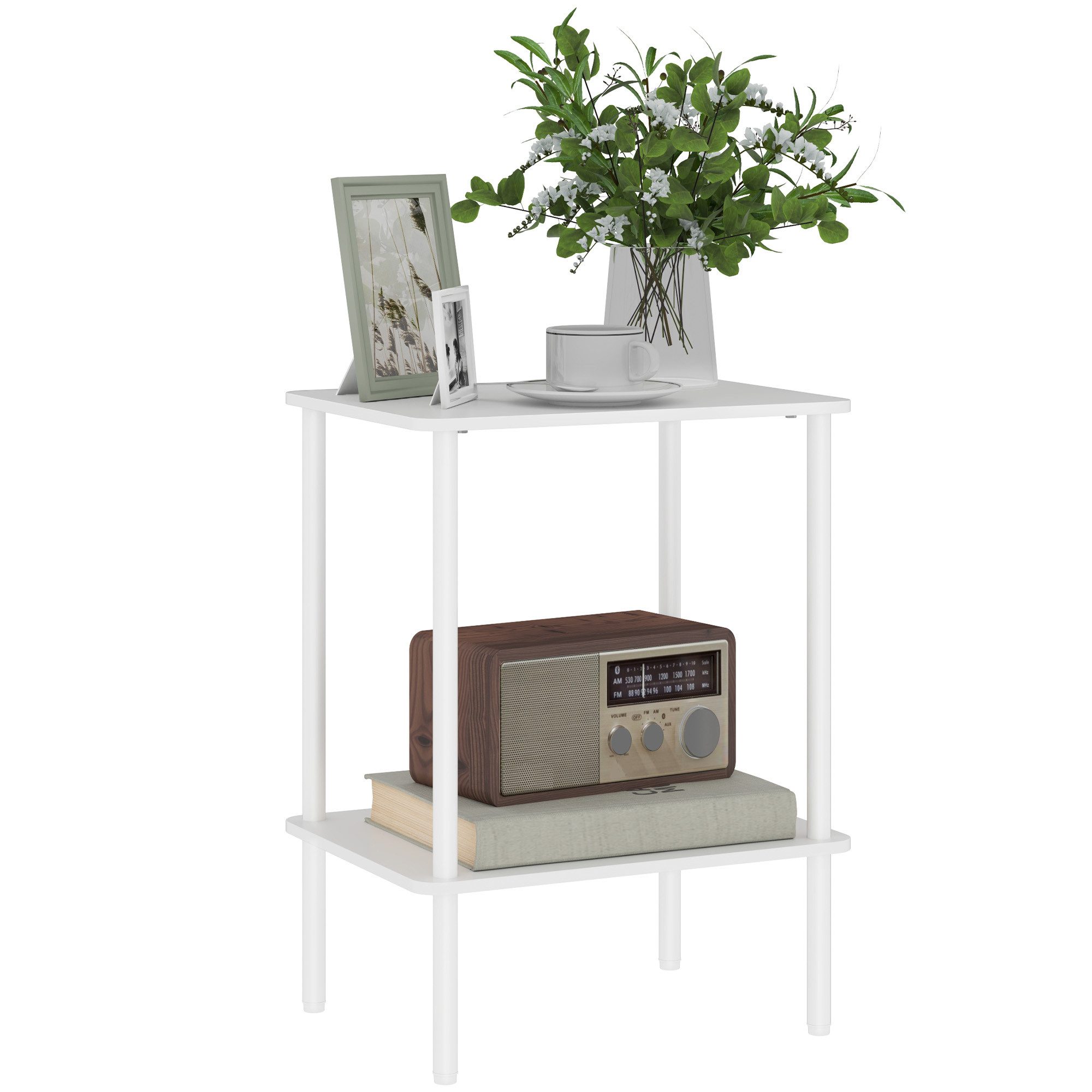 HOMCOM Beistelltisch Kaffeetisch mit 2 Ebenen Couchtisch mit Metallrahmen 40x30x52,2cm (Sofatisch, 1-St., Nachttisch), für Wohnzimmer, Schlafzimmer, Weiß
