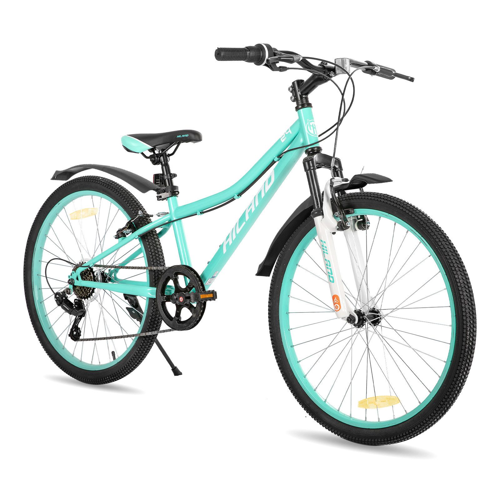 HILAND Mountainbike 24 Zoll Aluminium-Mountainbike mit 7-Gang, Federgabel und V-Bremse, mit Federgabel 7 Gang, V-Bremse, Hochwertiger Rahmen
