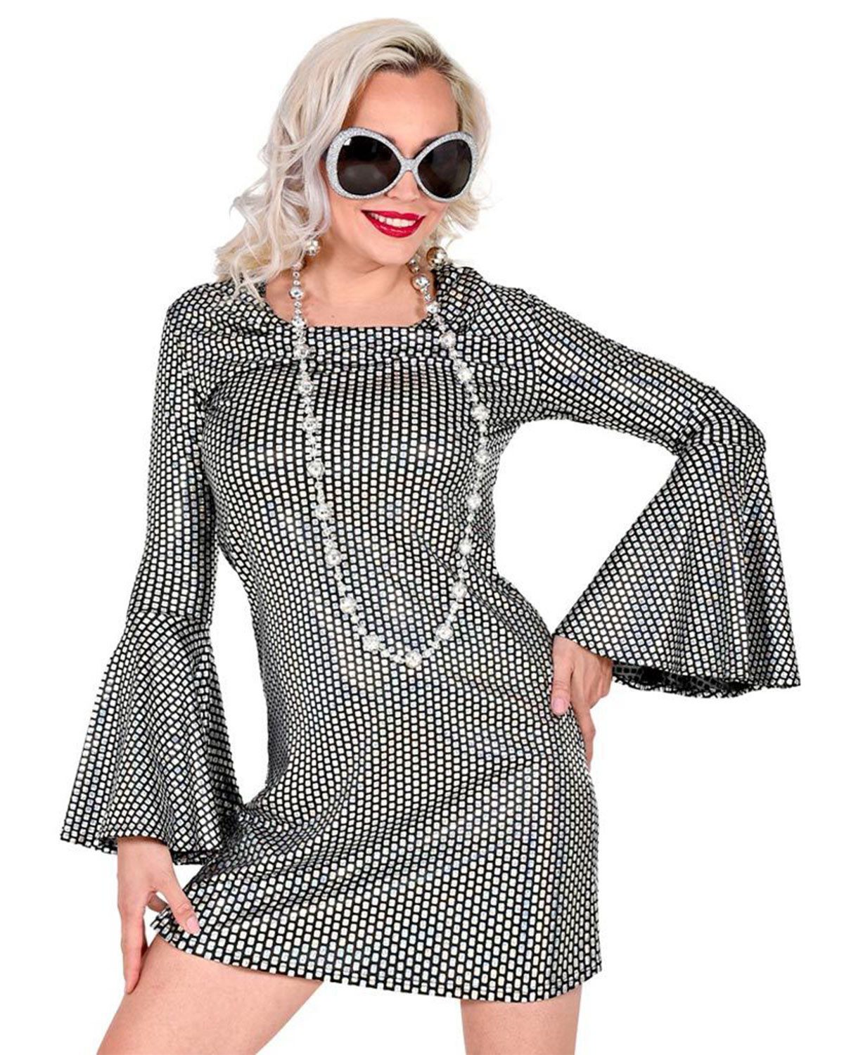 Widmann S.r.l. Kostüm 70er Jahre Disco Kleid für Damen - Schwarz Silber
