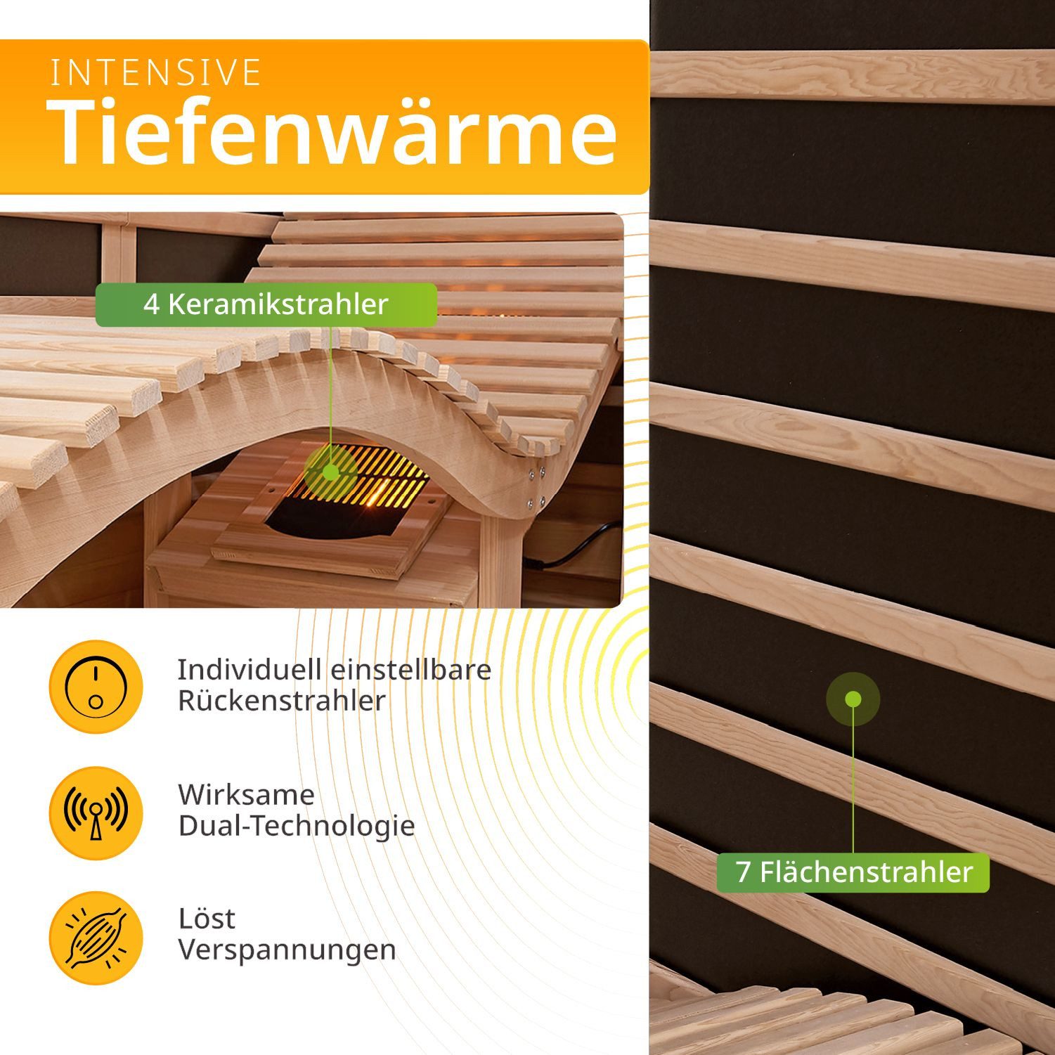 Artsauna Infrarotkabine Billund Dual Technologie, für 2 Personen, Hemlock-Holz, HiFi-System, Ionisator, LED-Farblicht