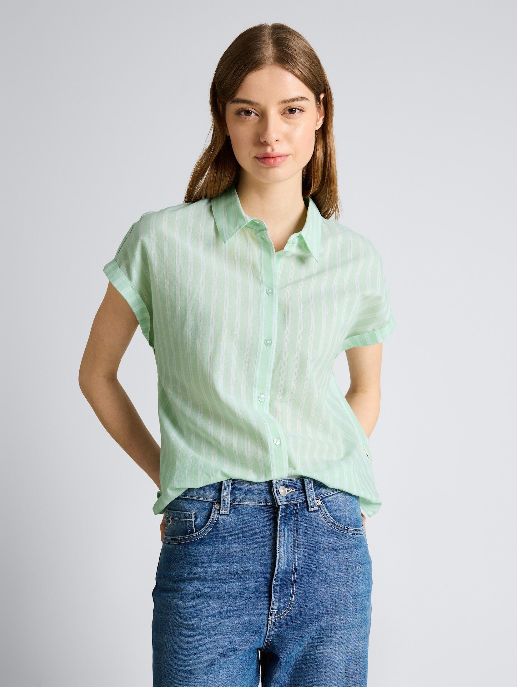 TOM TAILOR Denim Kurzarmbluse Blusen & Shirts Bluse mit Streifenmuster