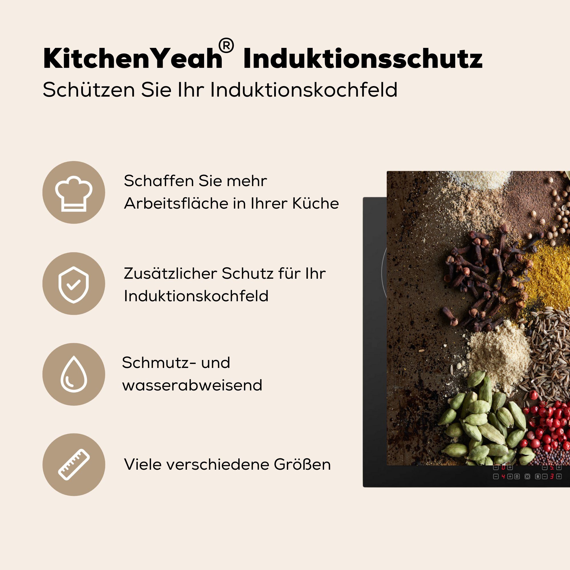 die Herdblende-/Abdeckplatte Kräuter Pflanzen, Vinyl, - 59x52 Ceranfeldabdeckung Gewürze (1 cm, Induktionsmatte für - MuchoWow küche, tlg),