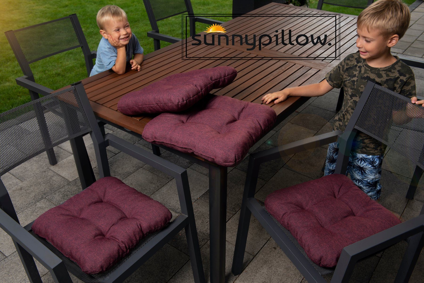 sunnypillow Stuhlkissen 4er Set Stuhlkissen 40x40 cm Bequeme 8cm, Polsterauflage Auflage für Stühle / Bänke