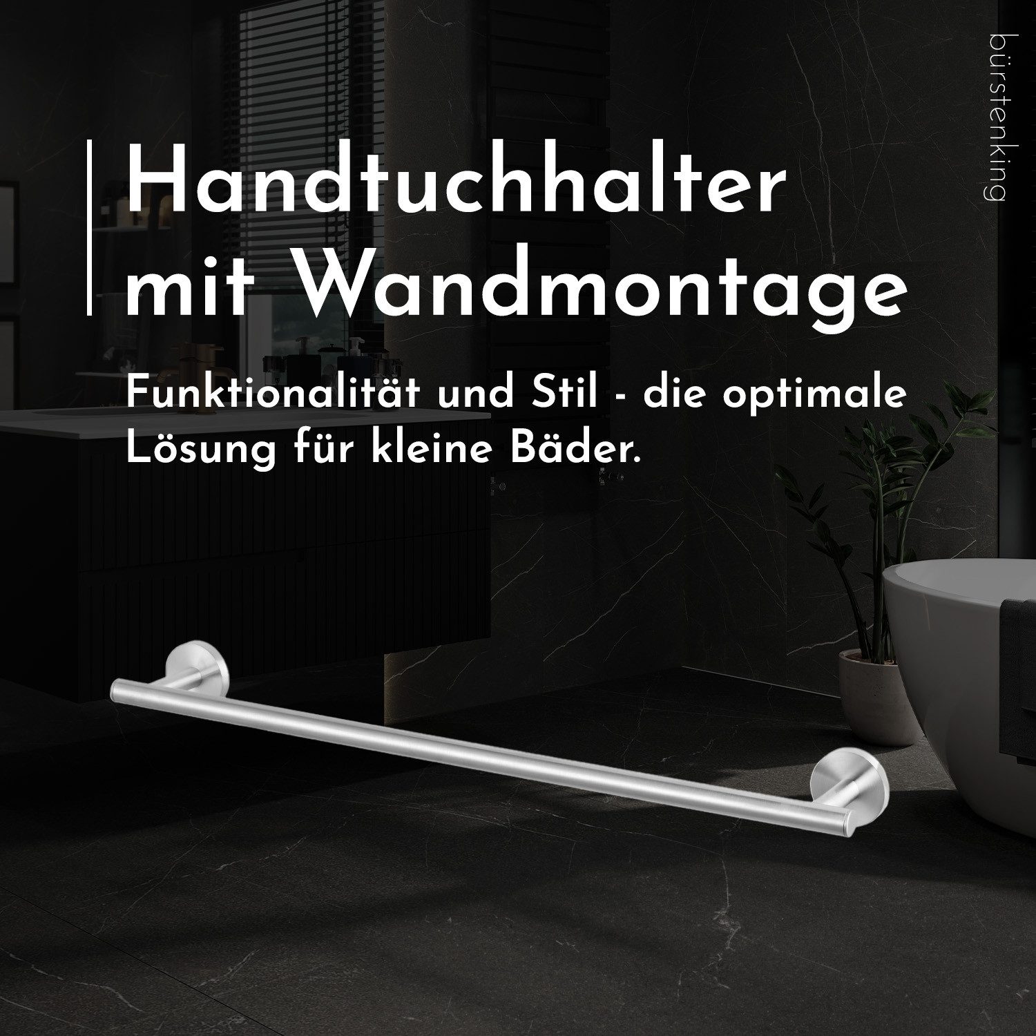 Bürstenking Handtuchhalter 60 cm Wand Badetuchhalter – Edelstahl gebürstet, rostfrei, Serie 190, Rostfrei, langlebig, platzsparend