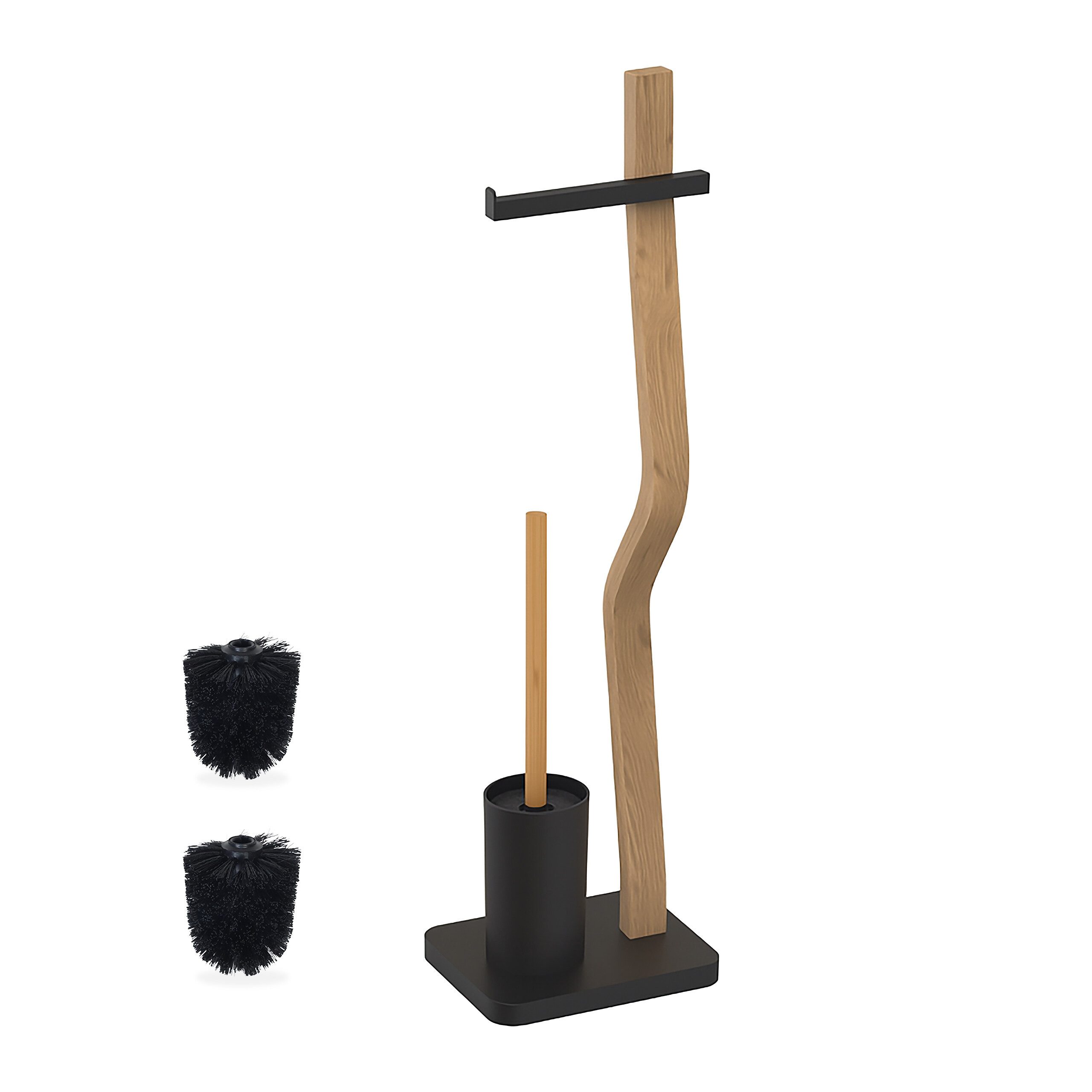 relaxdays WC-Garnitur Holz & Metall, Standard-Toilettenpapierrollen bis 13 cm Breite, (3-tlg), schwarz