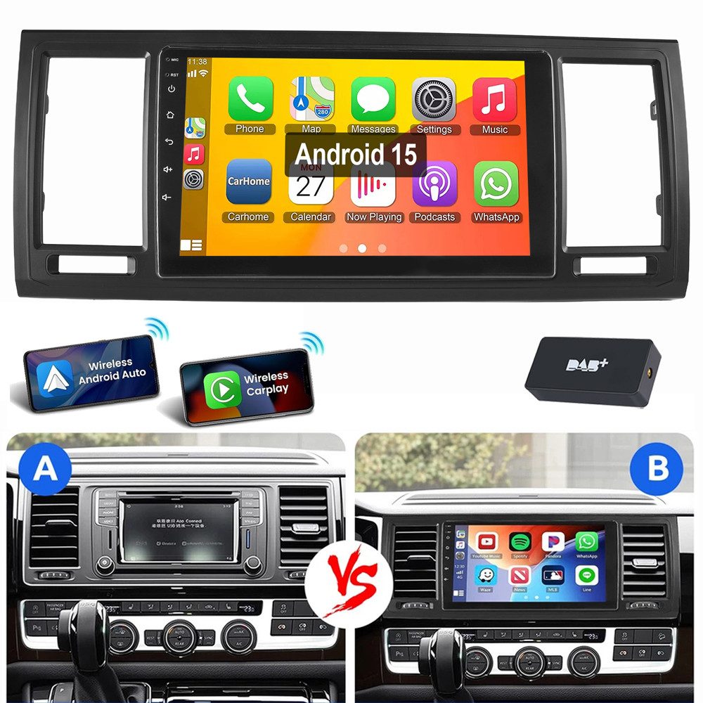 ESSGOO 9" Für VW T6 Transporter Multivan Android 15 Autoradio Autoradio (RDS, Digitalradio (DAB), FM, AM, Carplay Android Auto GPS Navi WIFI BT EQ)