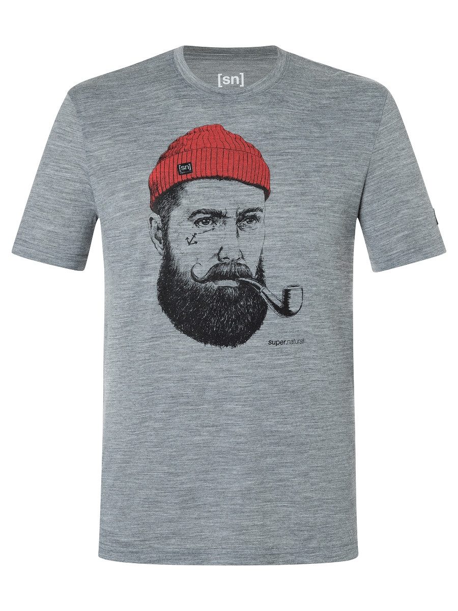 SUPER.NATURAL Print-Shirt für Herren, kurzam aus Merino M SN SAILOR TEE mit coolem Strand Motiv