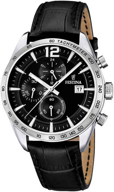 Festina Chronograph Festina Herren Uhr F16760/4 Chrono Sport, (Armbanduhr), Herren Armbanduhr rund, Lederarmband schwarz