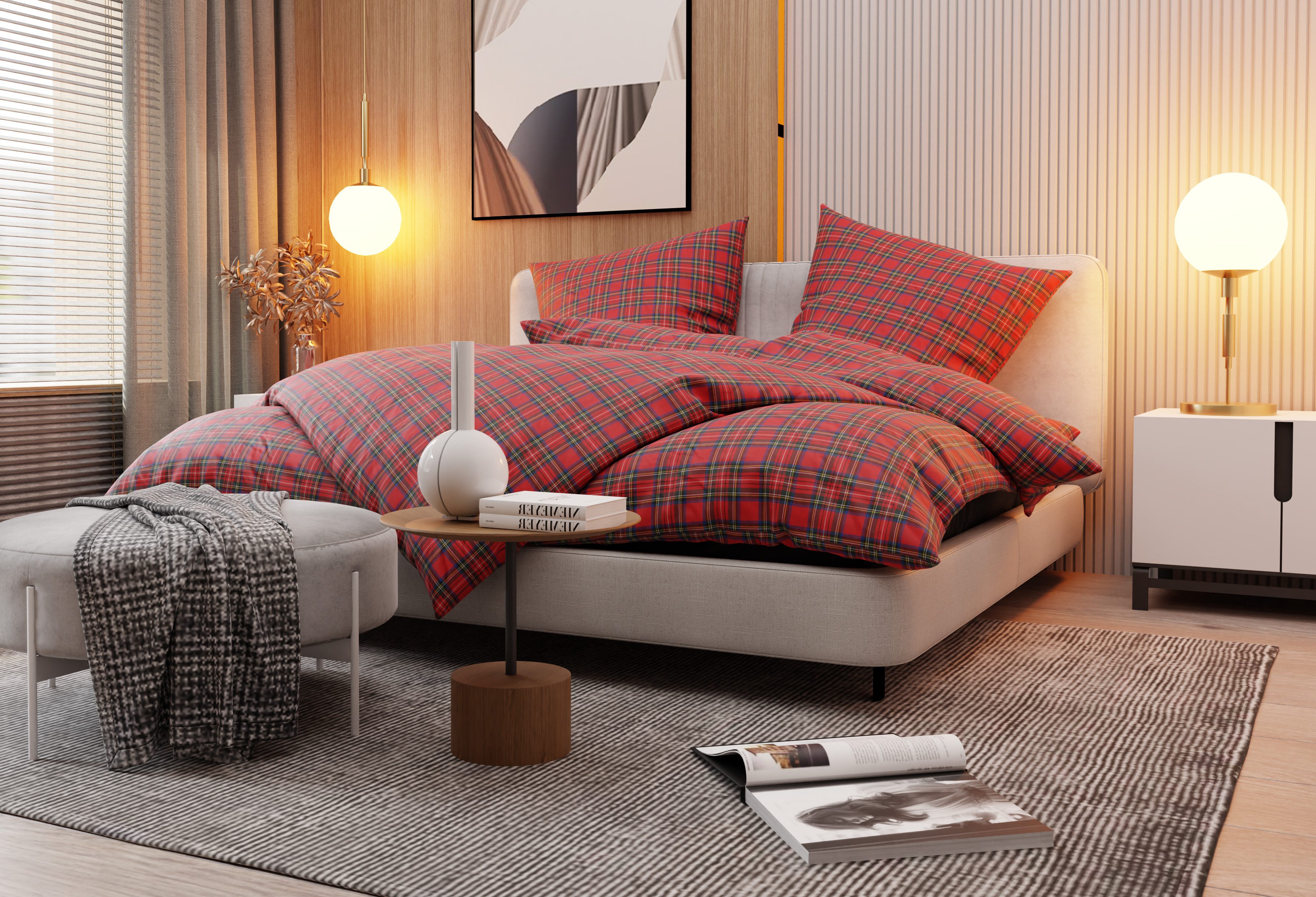 BETTWAESCHE-MIT-STIL Bettwäsche Flanell Bettwäsche Schotten Tartan günstig online kaufen