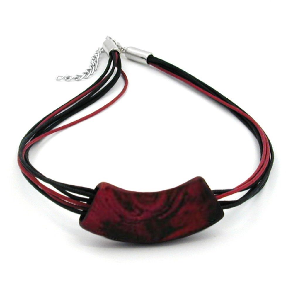 unbespielt Collier Rohr flach gebogen rot metallic marmoriert matt Kunststoff 45 cm, Modeschmuck für Damen